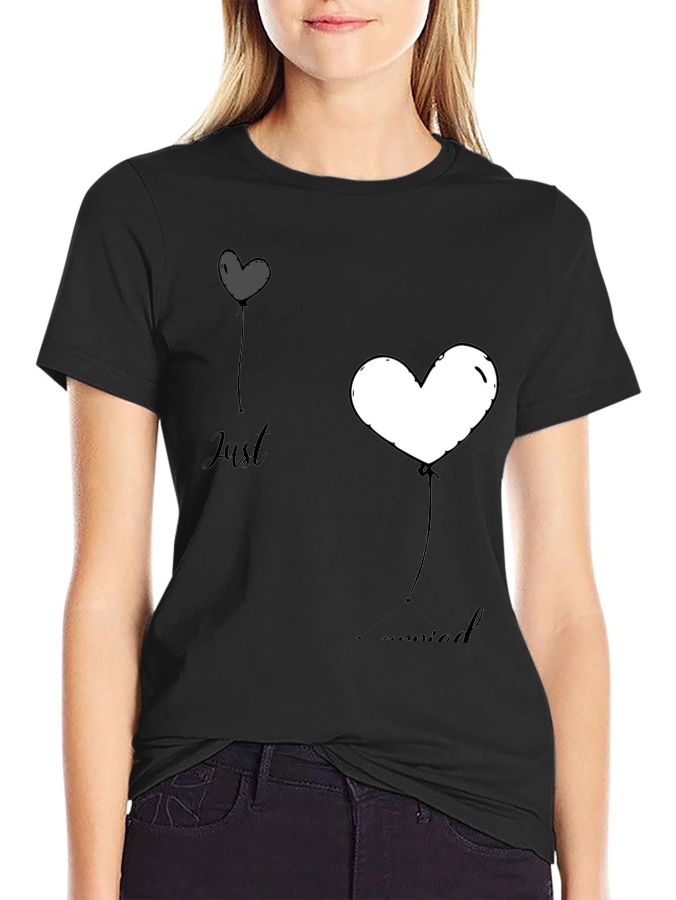 Just Married Heart Balloons Graphic Tee