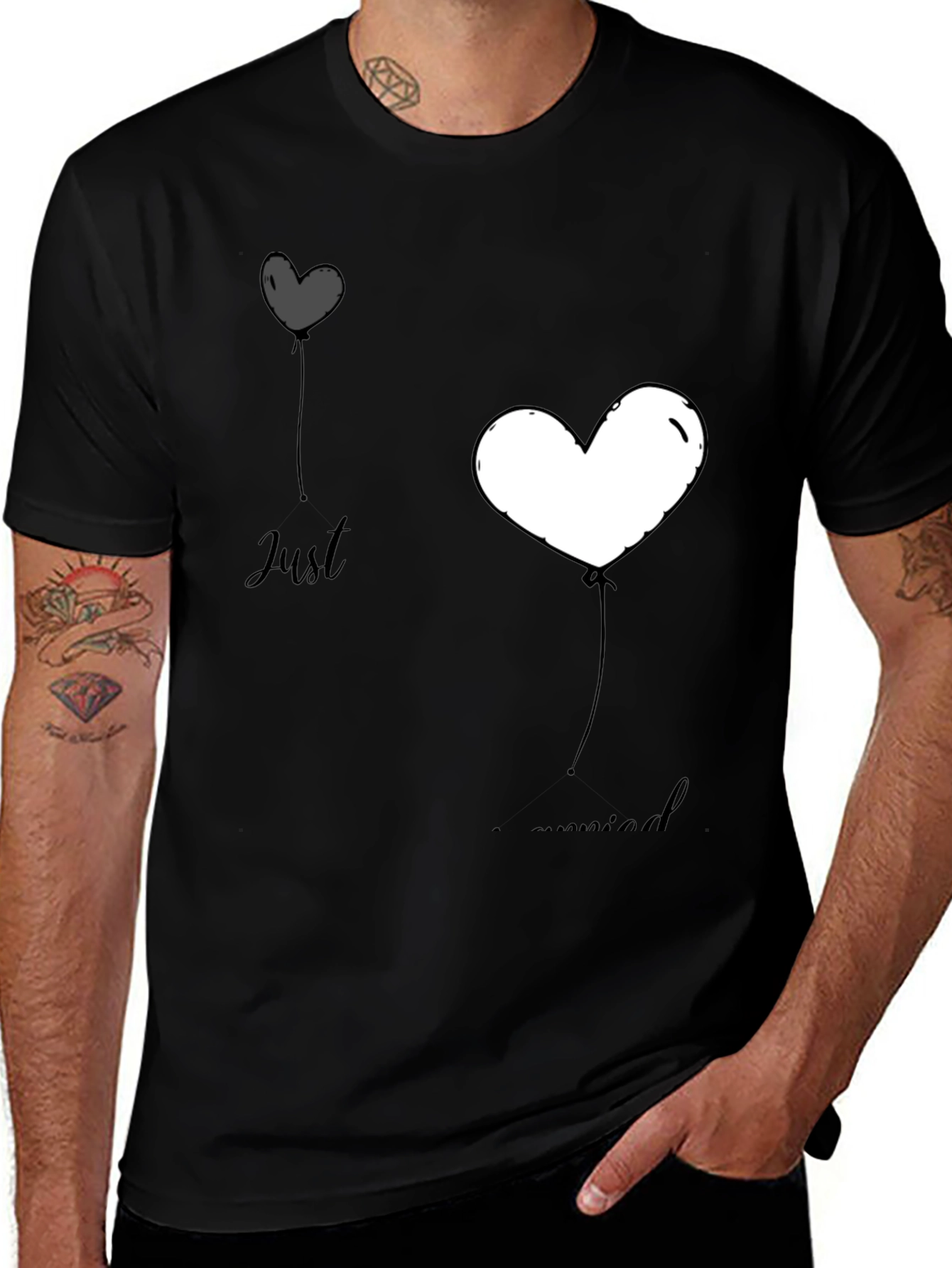 Just Married Heart Balloons Graphic Tee