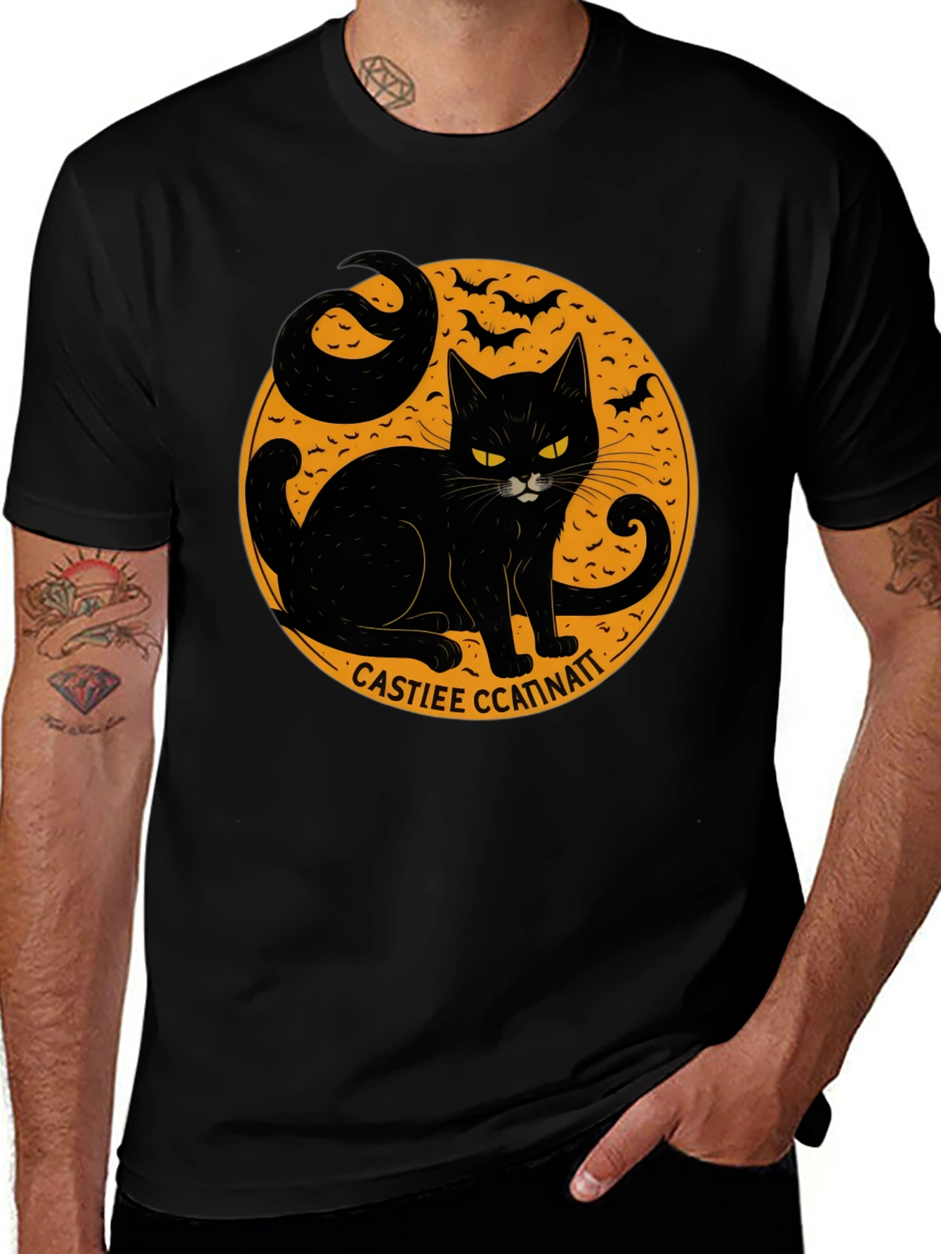 Halloween Black Cat Graphic T-Shirt