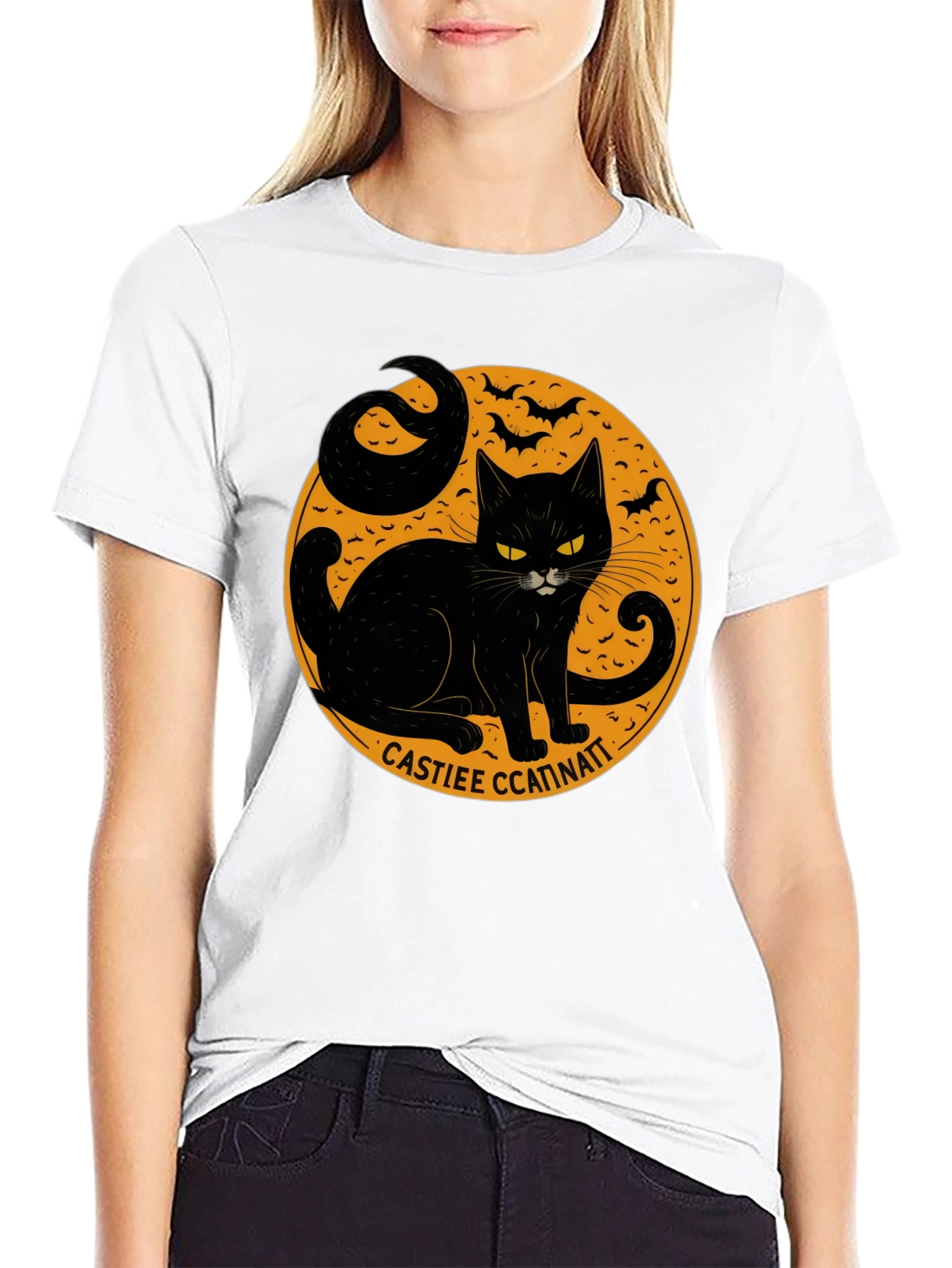 Halloween Black Cat Graphic T-Shirt