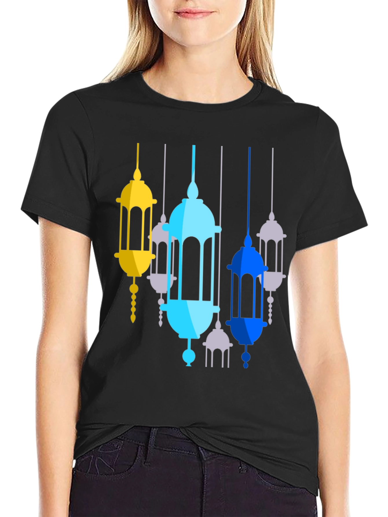 Lantern Graphic Print Black T-Shirt