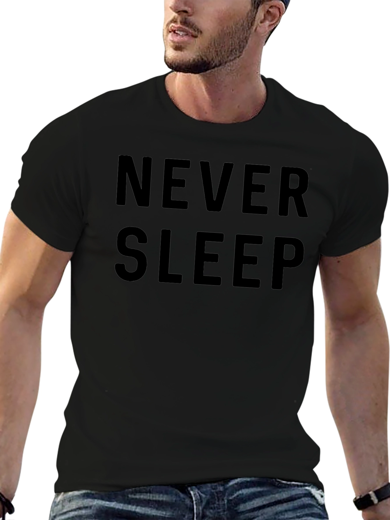 Never Sleep Black Graphic T-Shirt