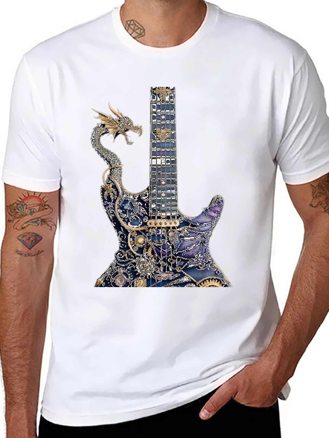 Dragon Guitar Print T-Shirt - Rocker Style