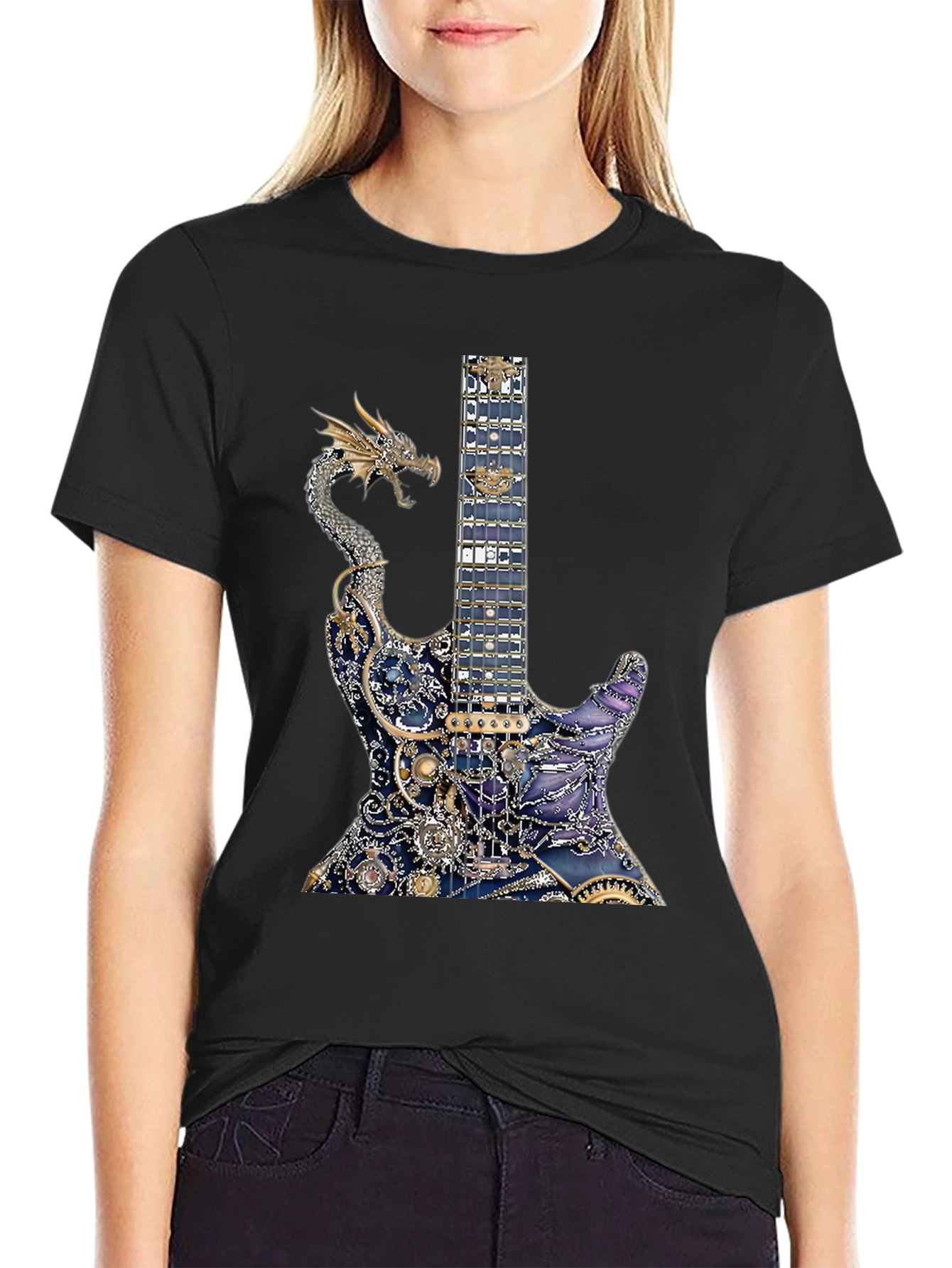 Dragon Guitar Print T-Shirt - Rocker Style