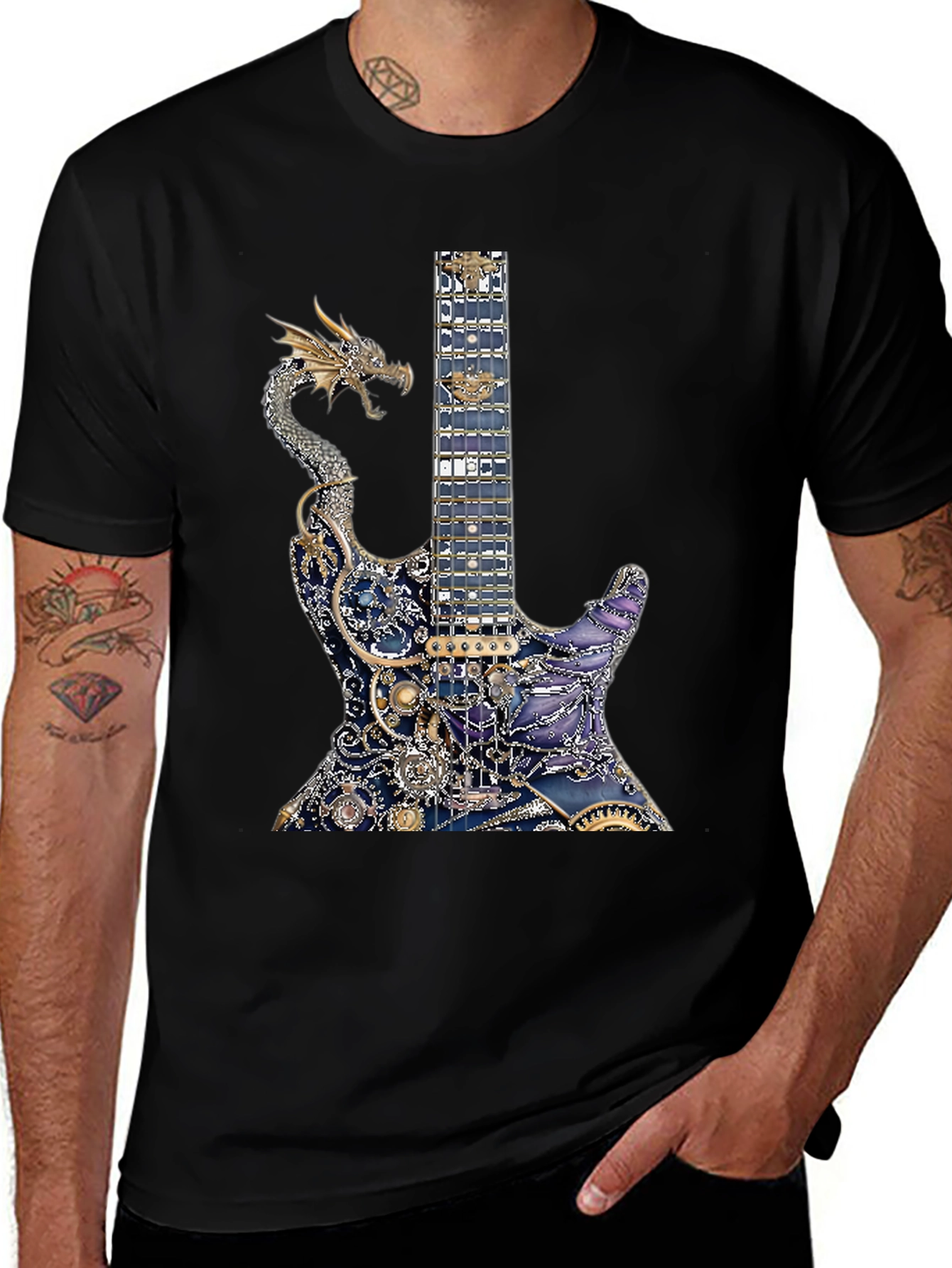 Dragon Guitar Print T-Shirt - Rocker Style