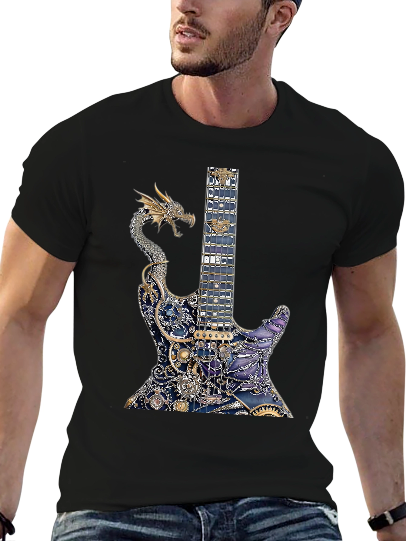 Dragon Guitar Print T-Shirt - Rocker Style