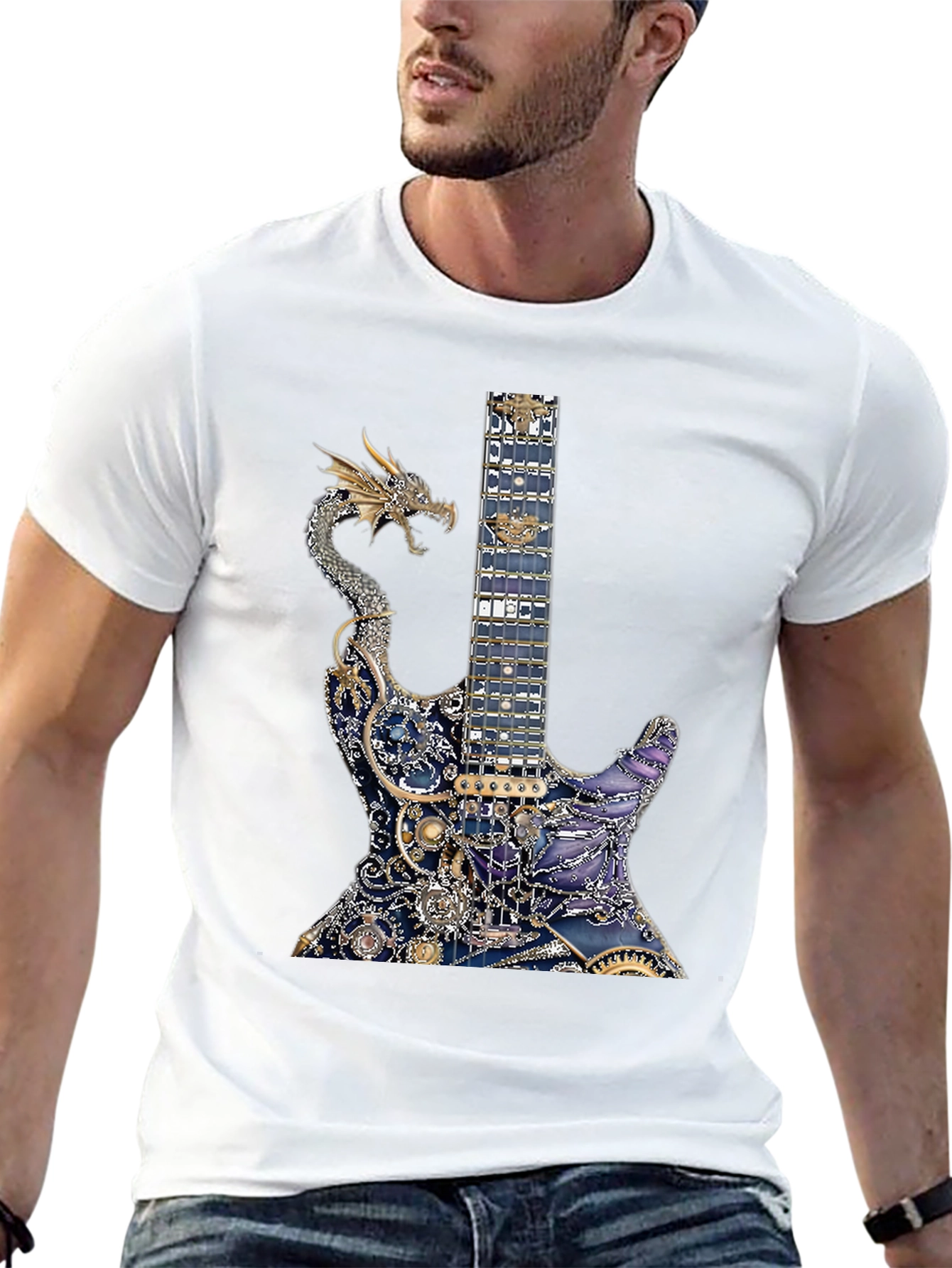 Dragon Guitar Print T-Shirt - Rocker Style