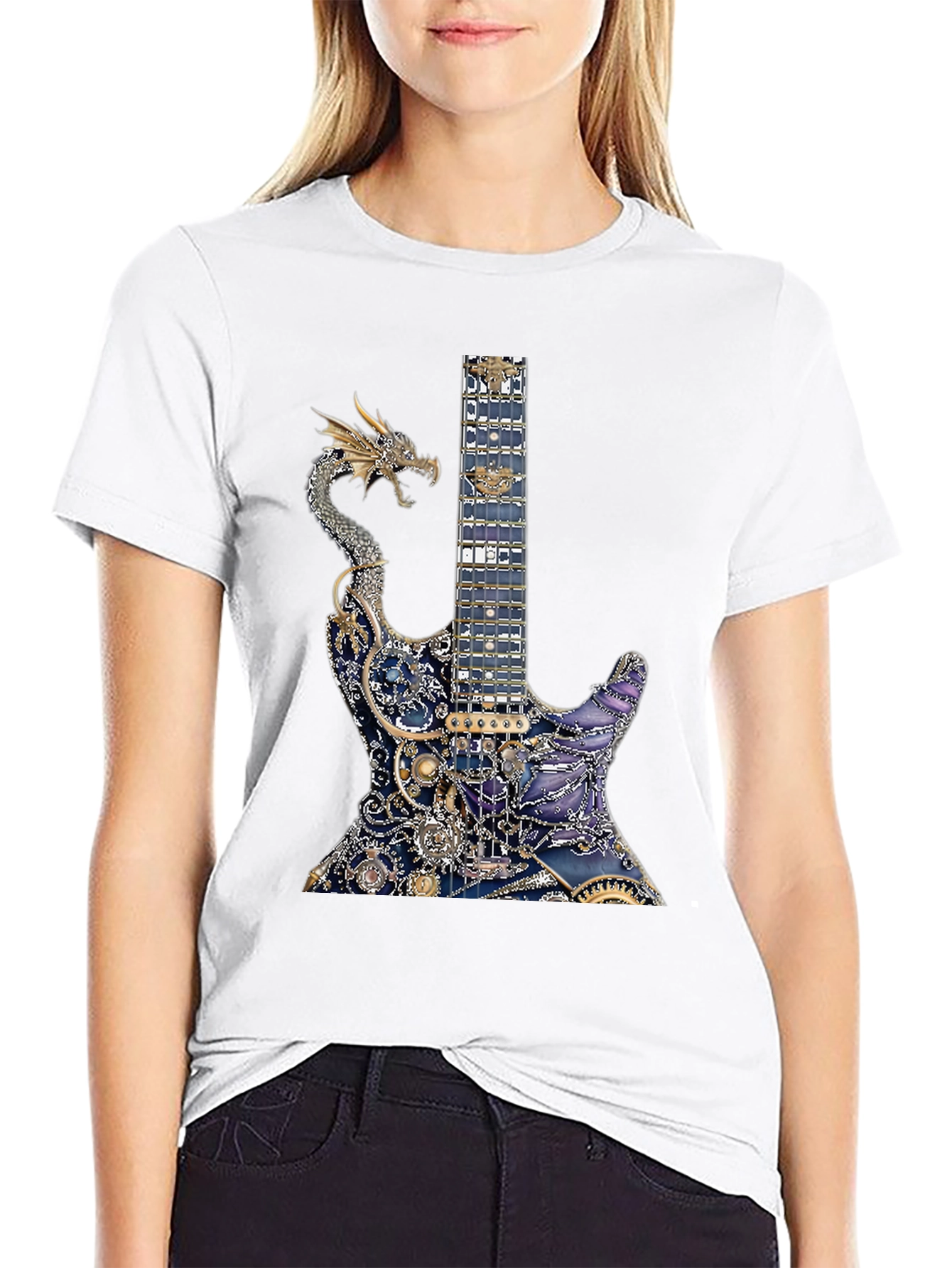 Dragon Guitar Print T-Shirt - Rocker Style