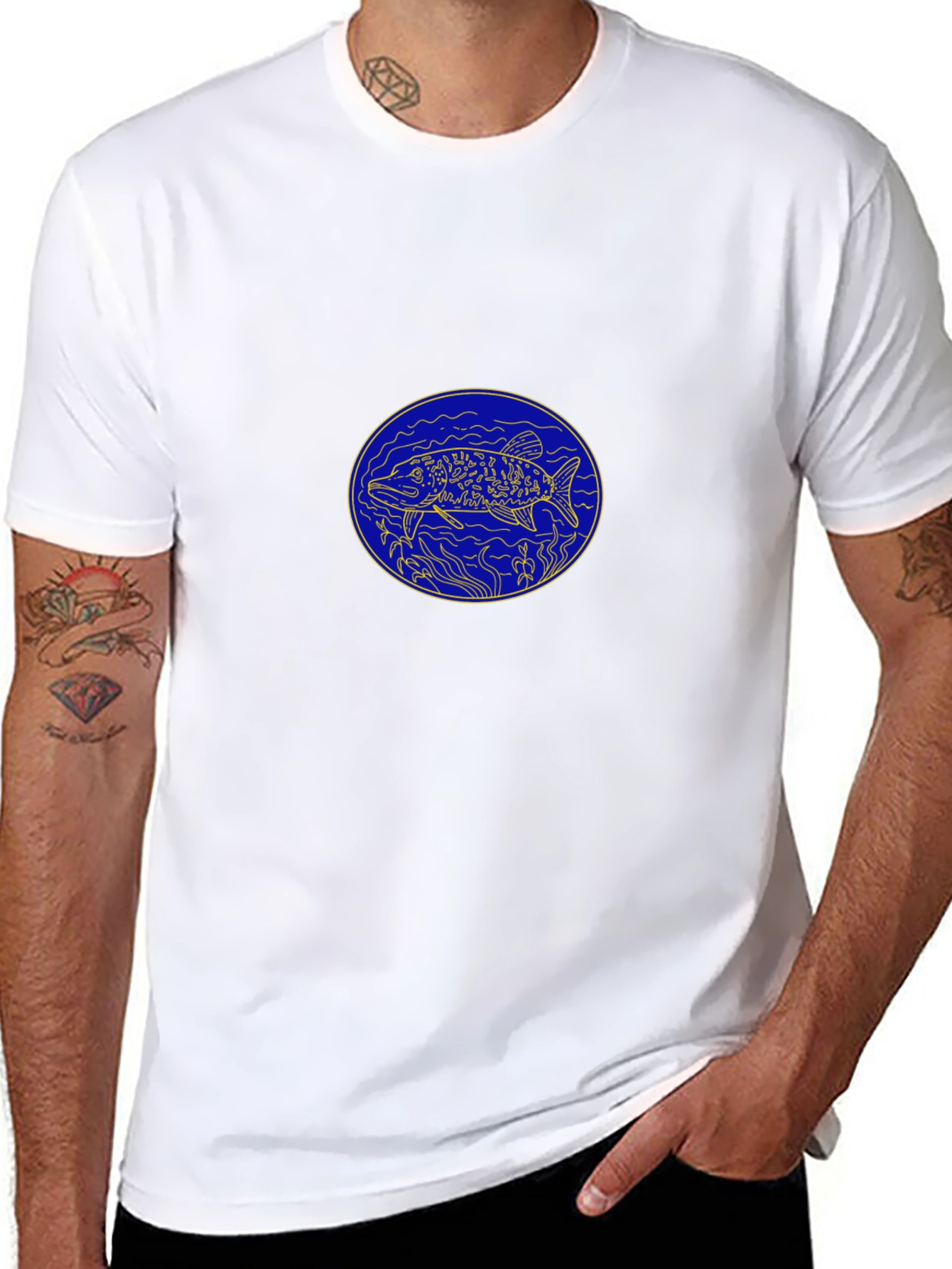 Mens Black T-Shirt with Fish Graphic