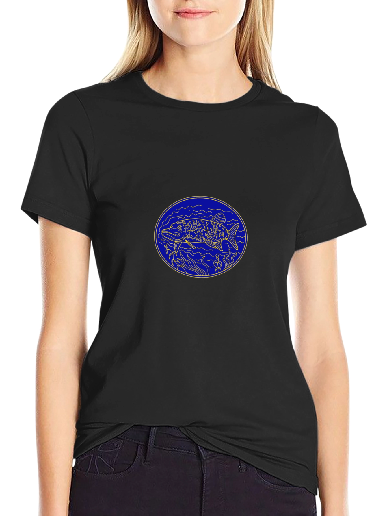 Mens Black T-Shirt with Fish Graphic