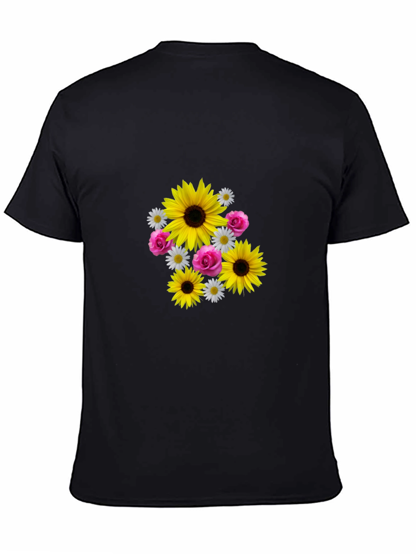 Sunflower Floral Graphic Tee - Casual Black T-Shirt