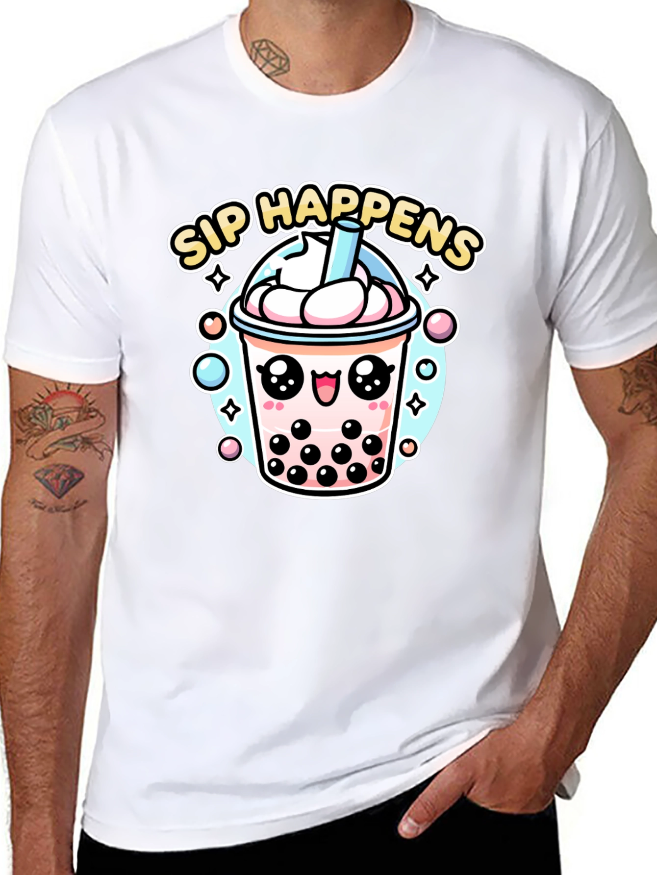 Sip Happens Bubble Tea Graphic T-Shirt