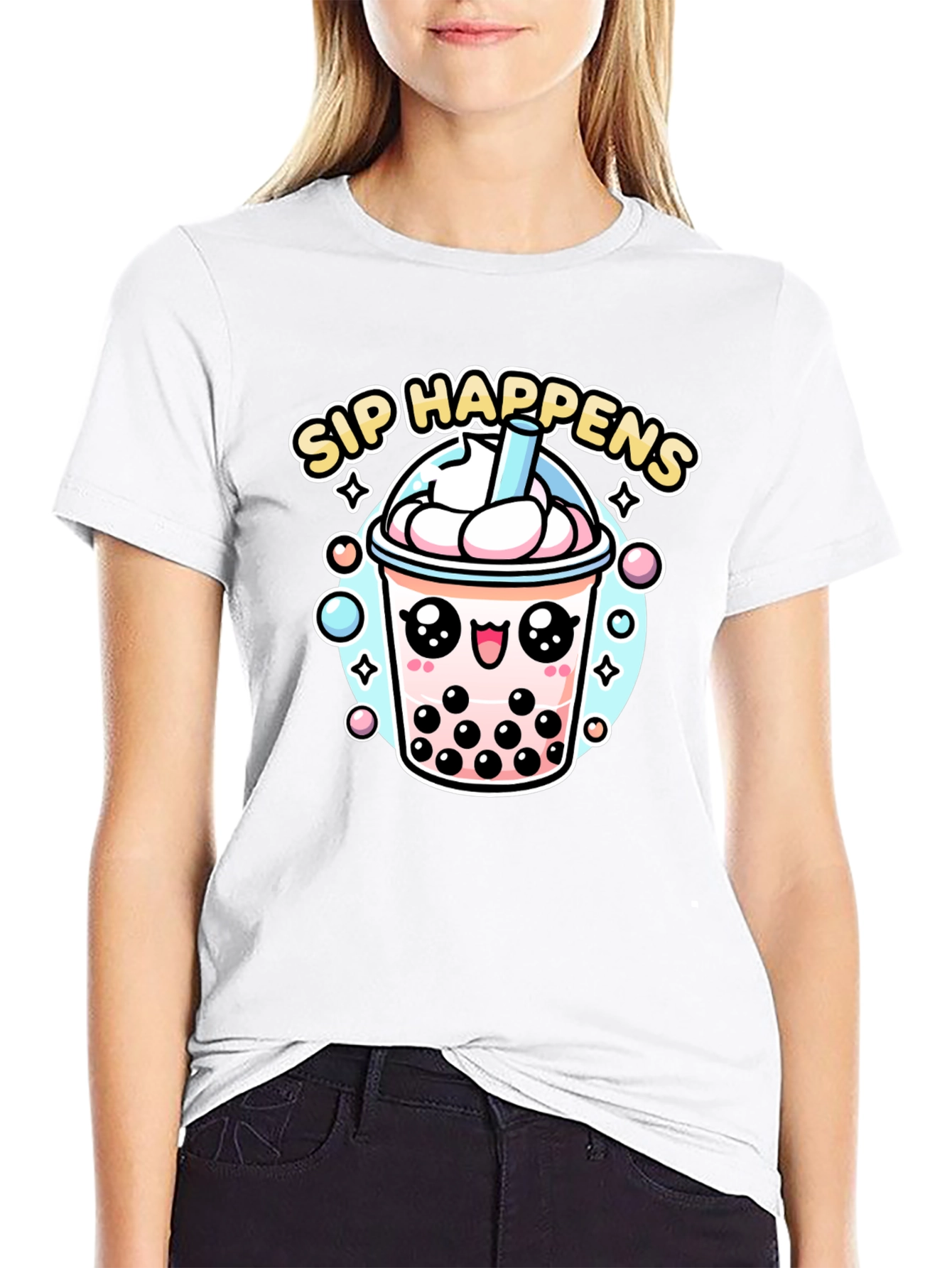 Sip Happens Bubble Tea Graphic T-Shirt