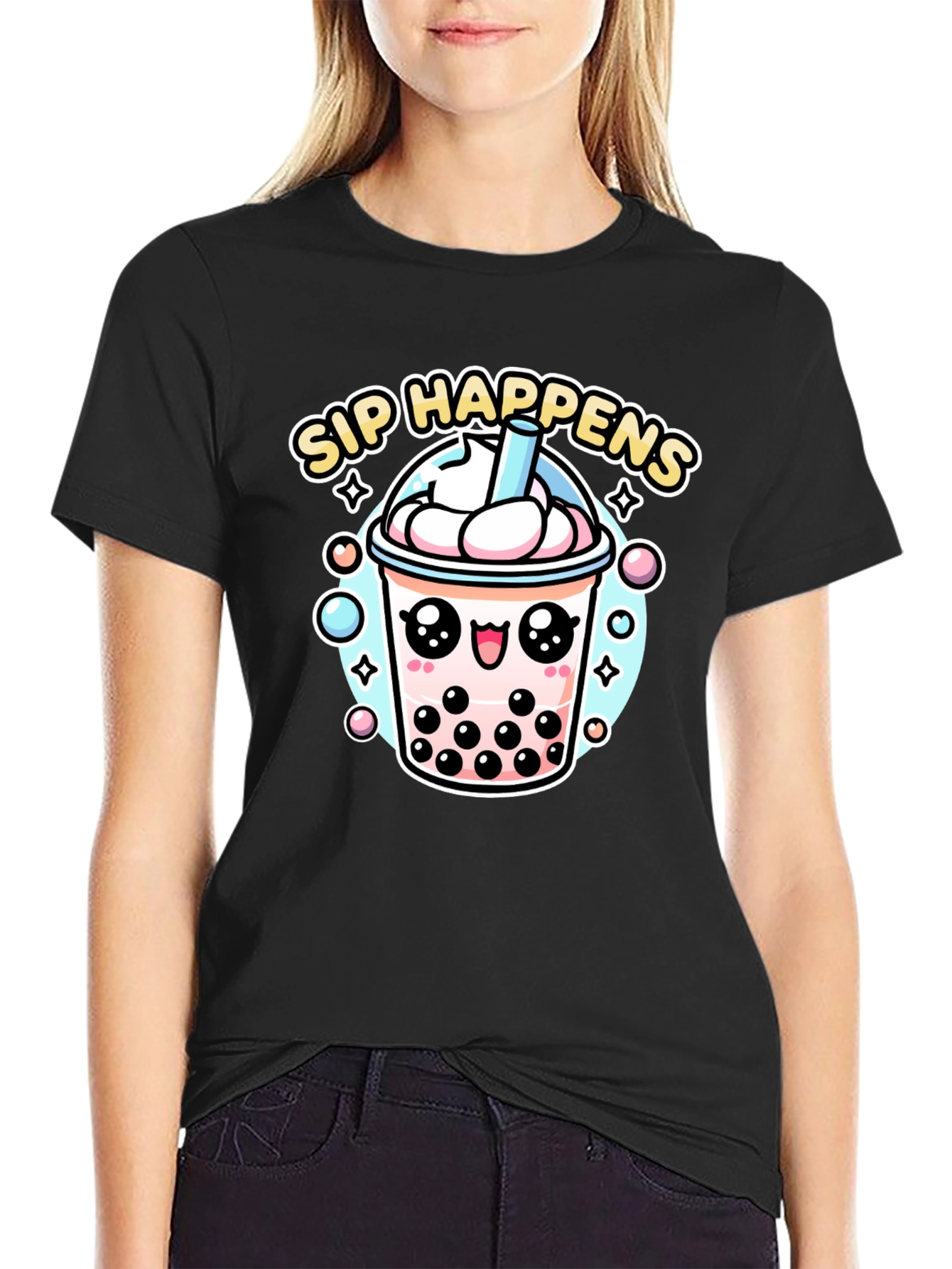 Sip Happens Bubble Tea Graphic T-Shirt