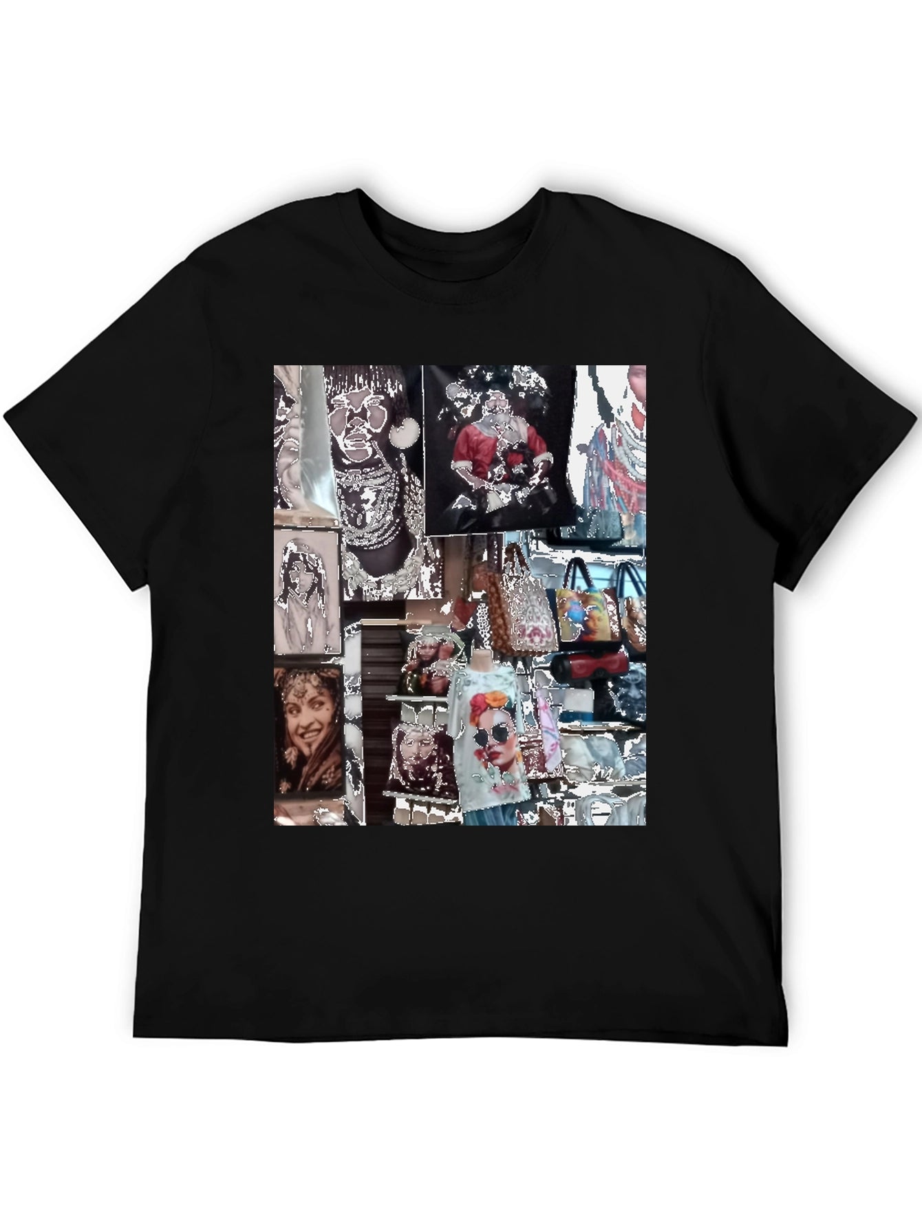 Artistic Collage Graphic Black T-Shirt