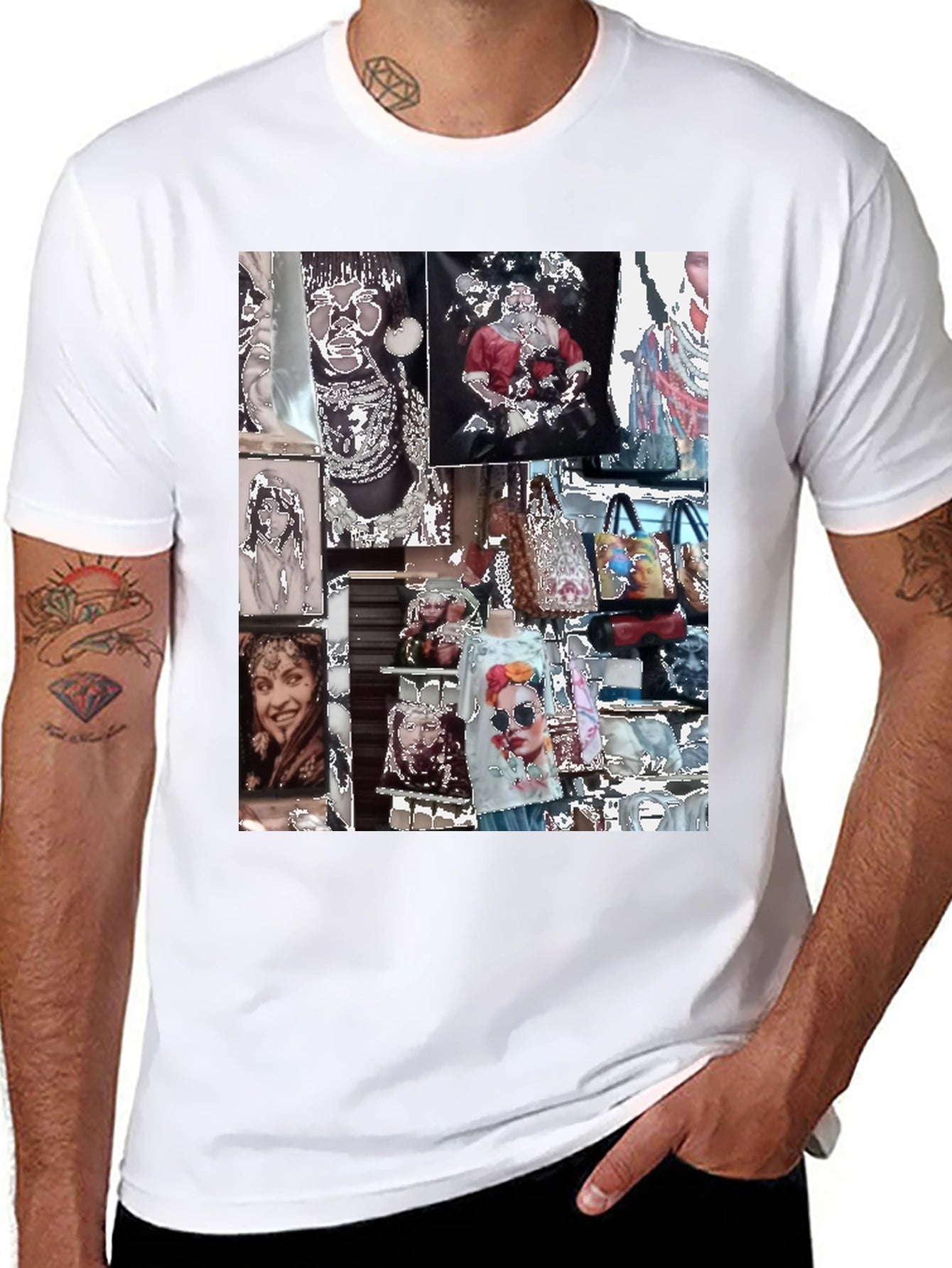 Artistic Collage Graphic Black T-Shirt