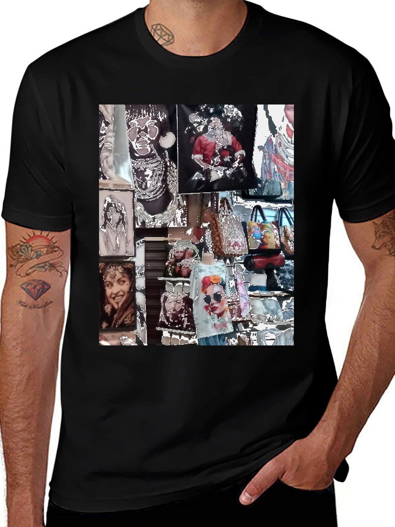 Artistic Collage Graphic Black T-Shirt