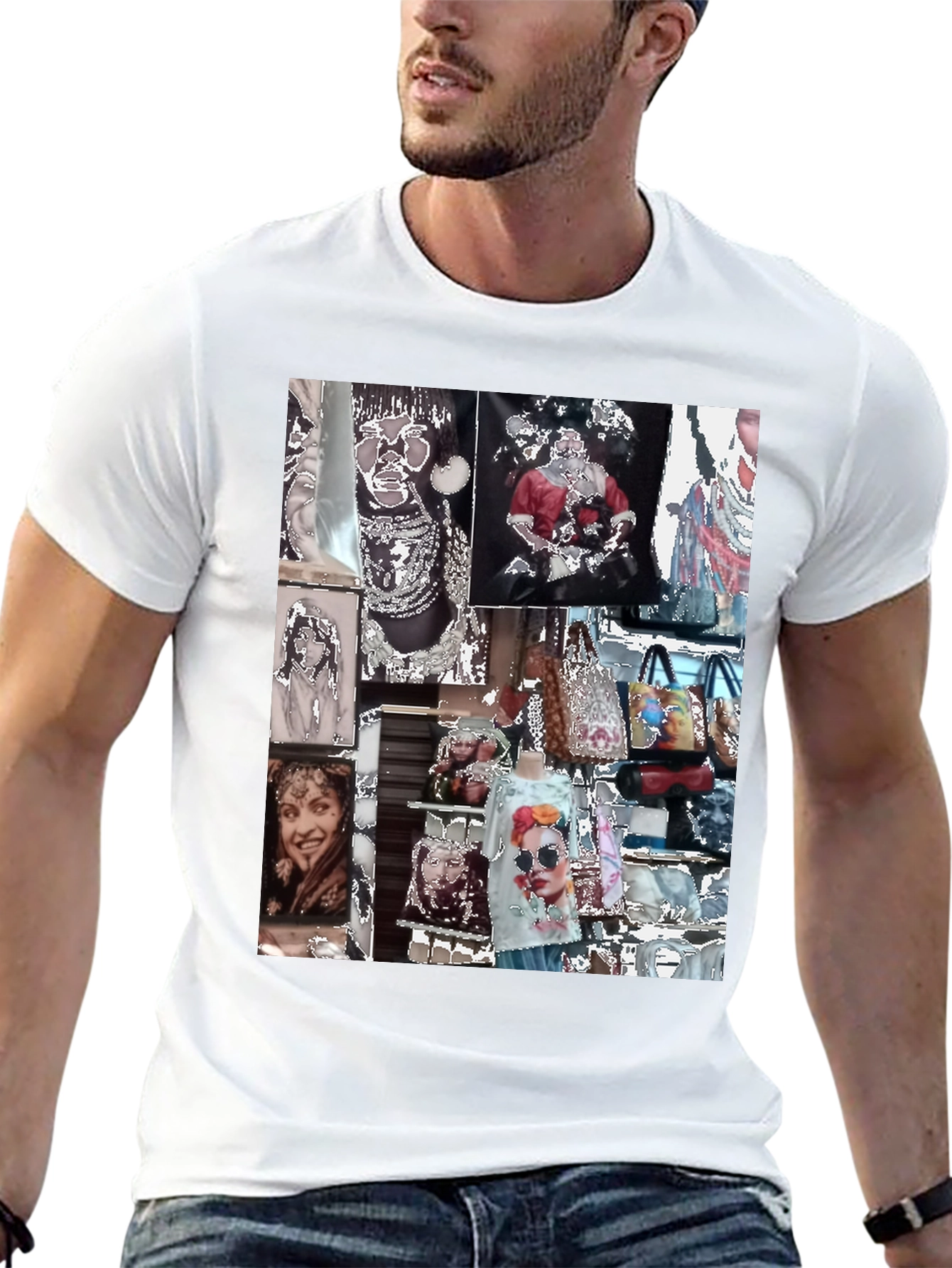 Artistic Collage Graphic Black T-Shirt