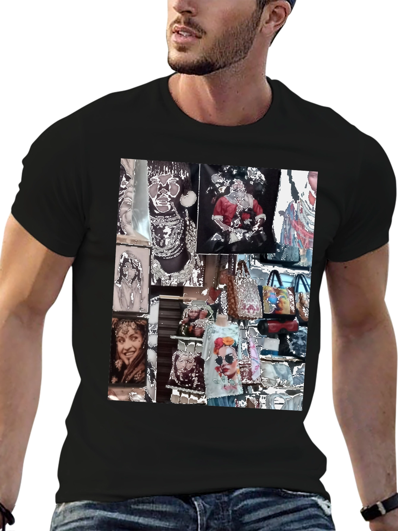 Artistic Collage Graphic Black T-Shirt