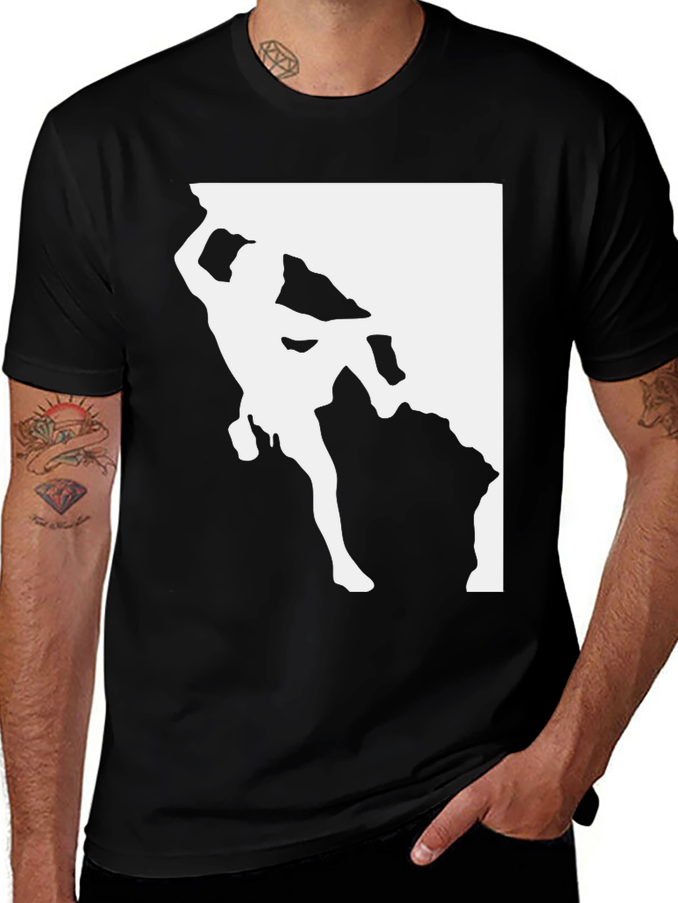 Rock Climbing T-Shirt - Black Tee with Climber Graphic