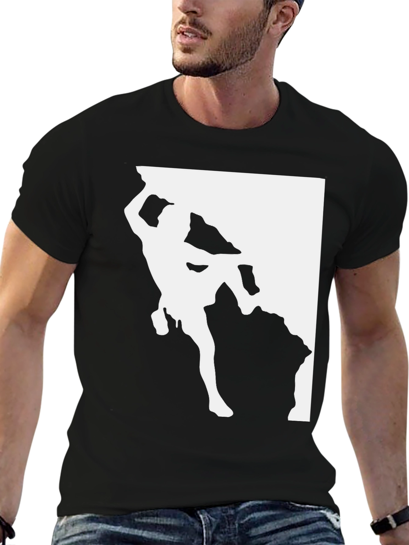 Rock Climbing T-Shirt - Black Tee with Climber Graphic