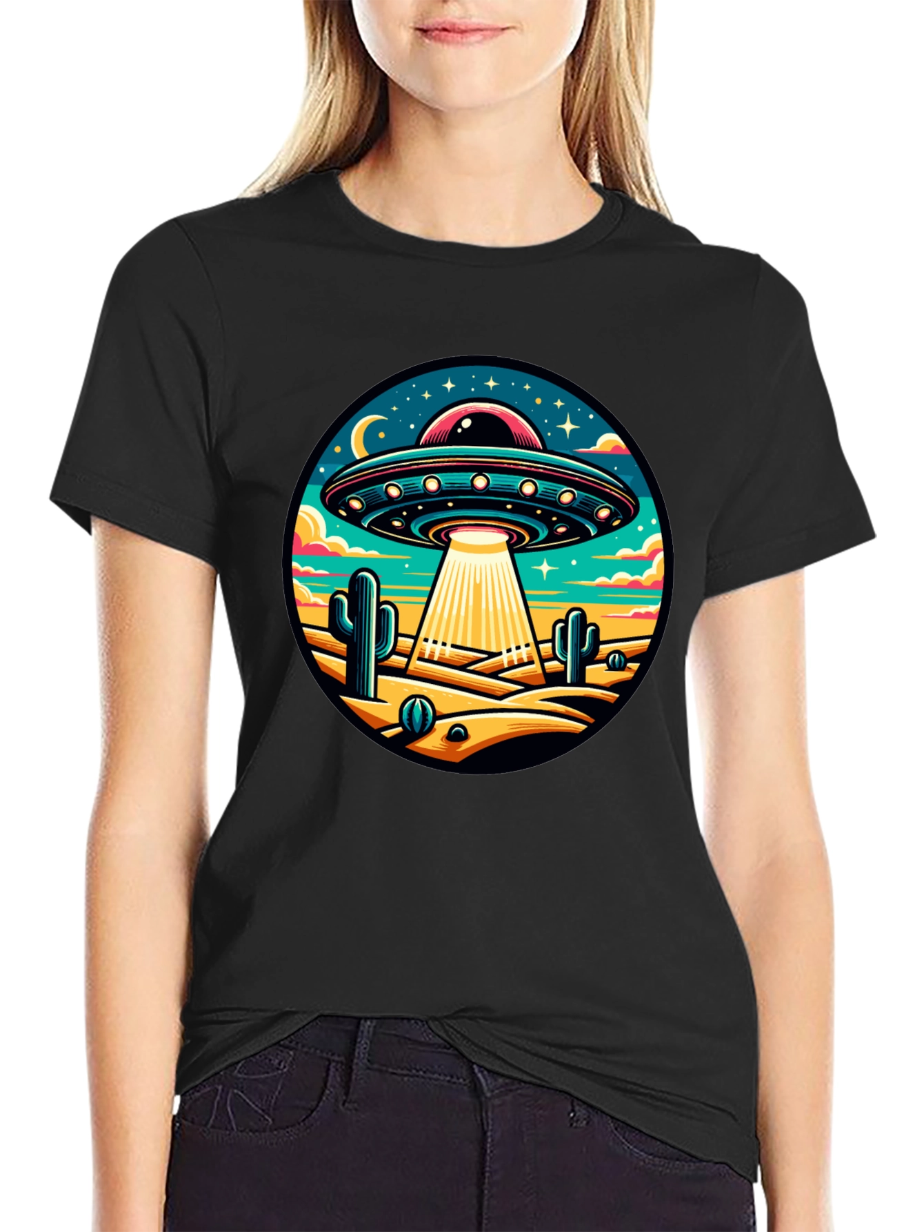 UFO Desert Black T-Shirt - Sci-Fi Style