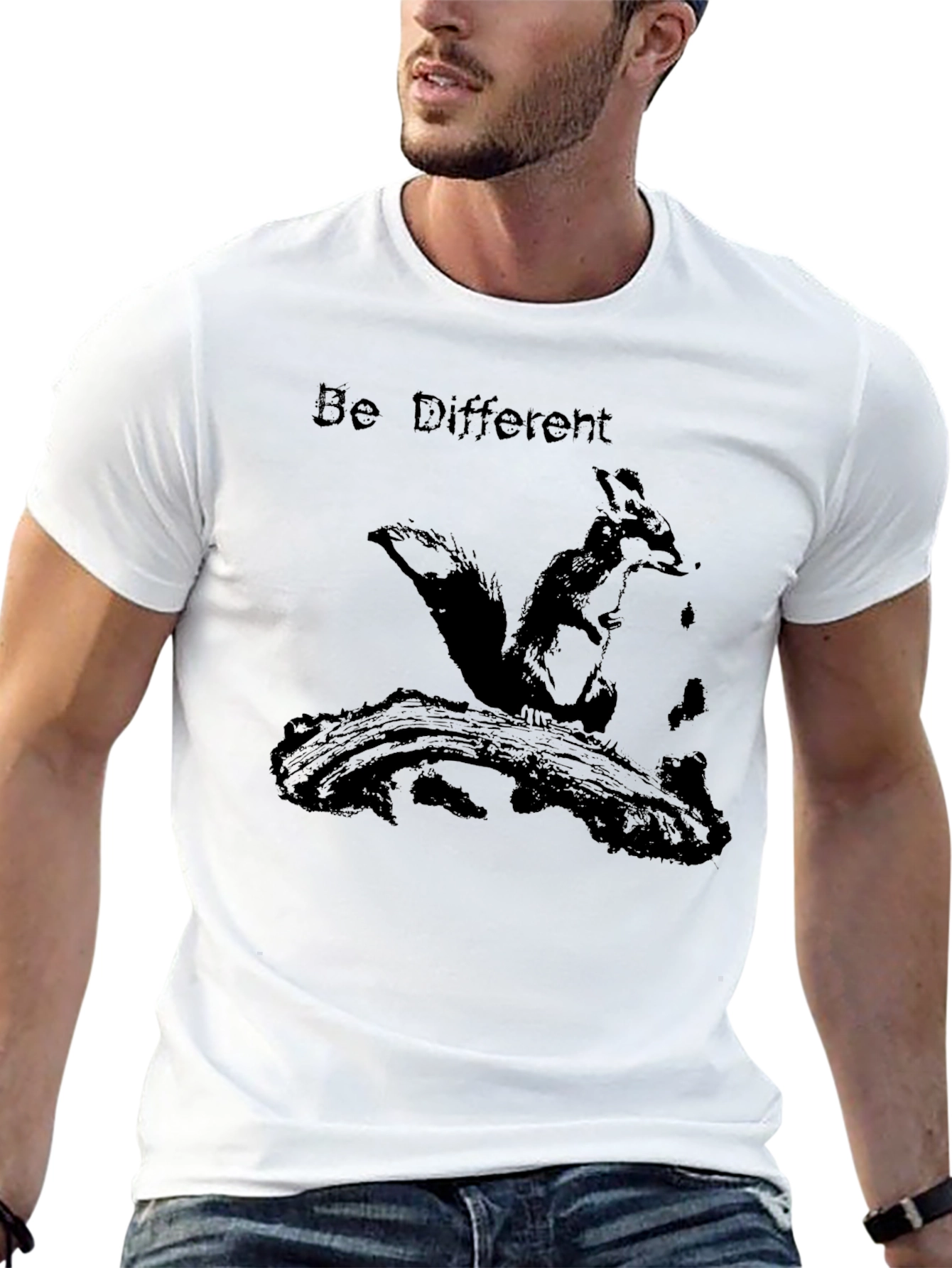 Be Different Squirrel Graphic Black T-Shirt