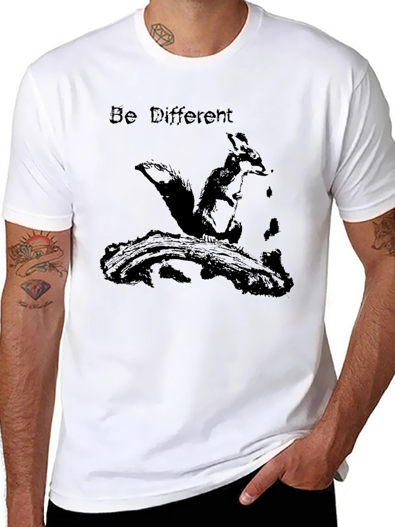 Be Different Squirrel Graphic Black T-Shirt