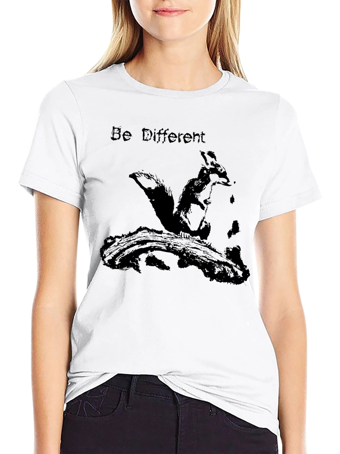 Be Different Squirrel Graphic Black T-Shirt