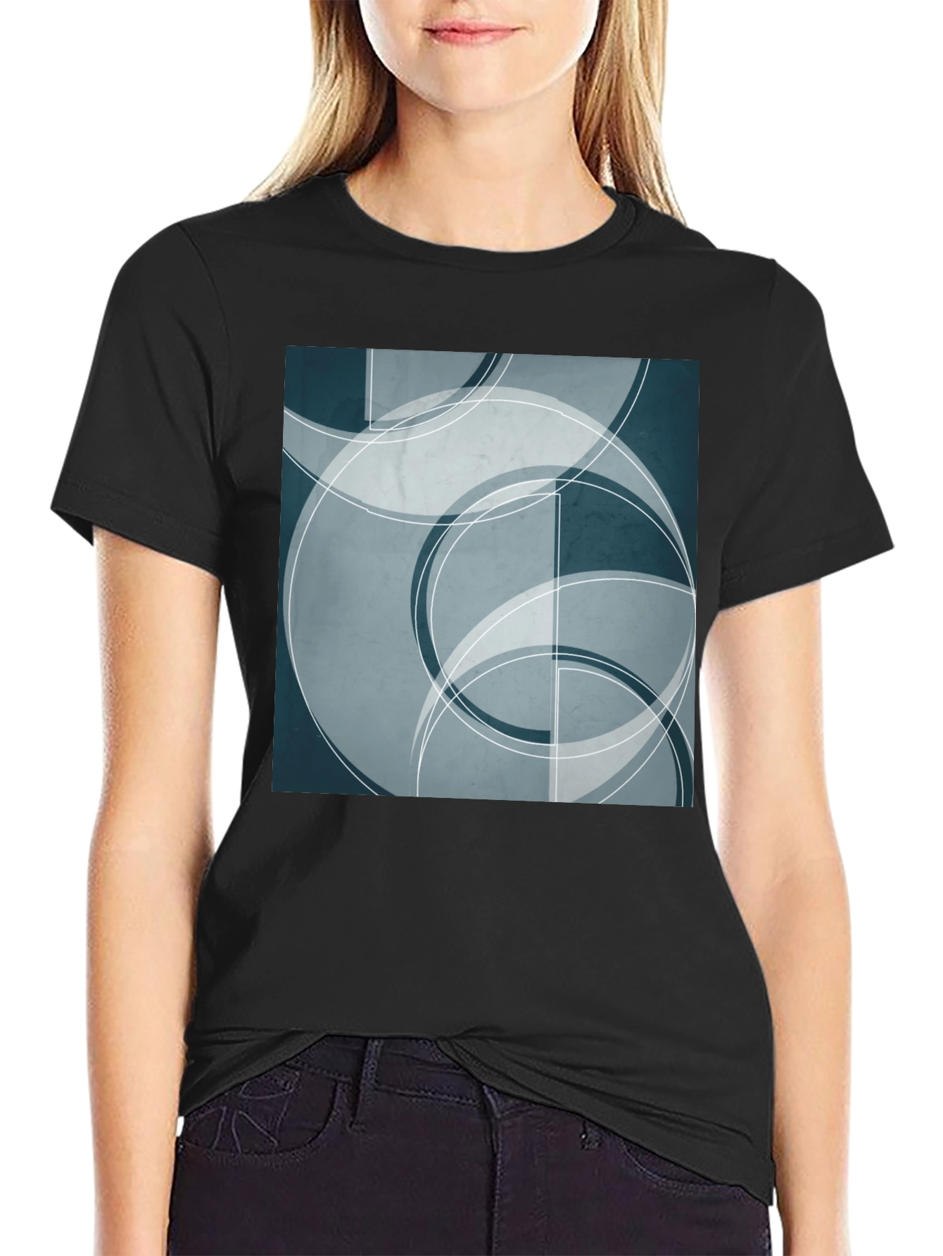 Abstract Geometric Circle Design Black T-Shirt