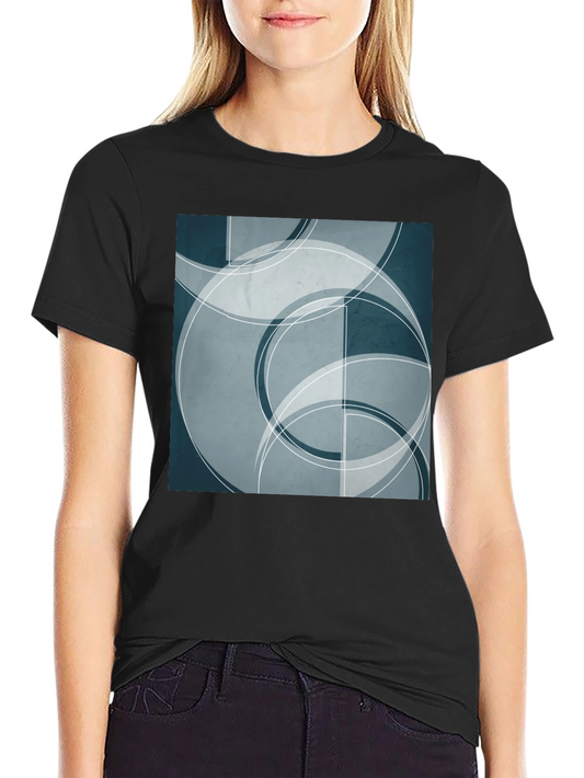 Abstract Geometric Circle Design Black T-Shirt