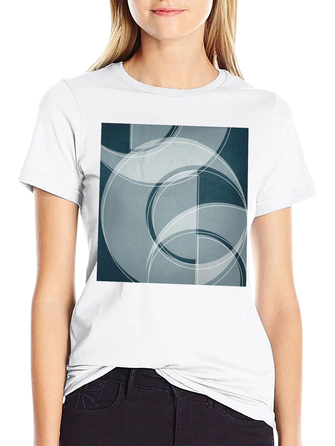 Abstract Geometric Circle Design Black T-Shirt