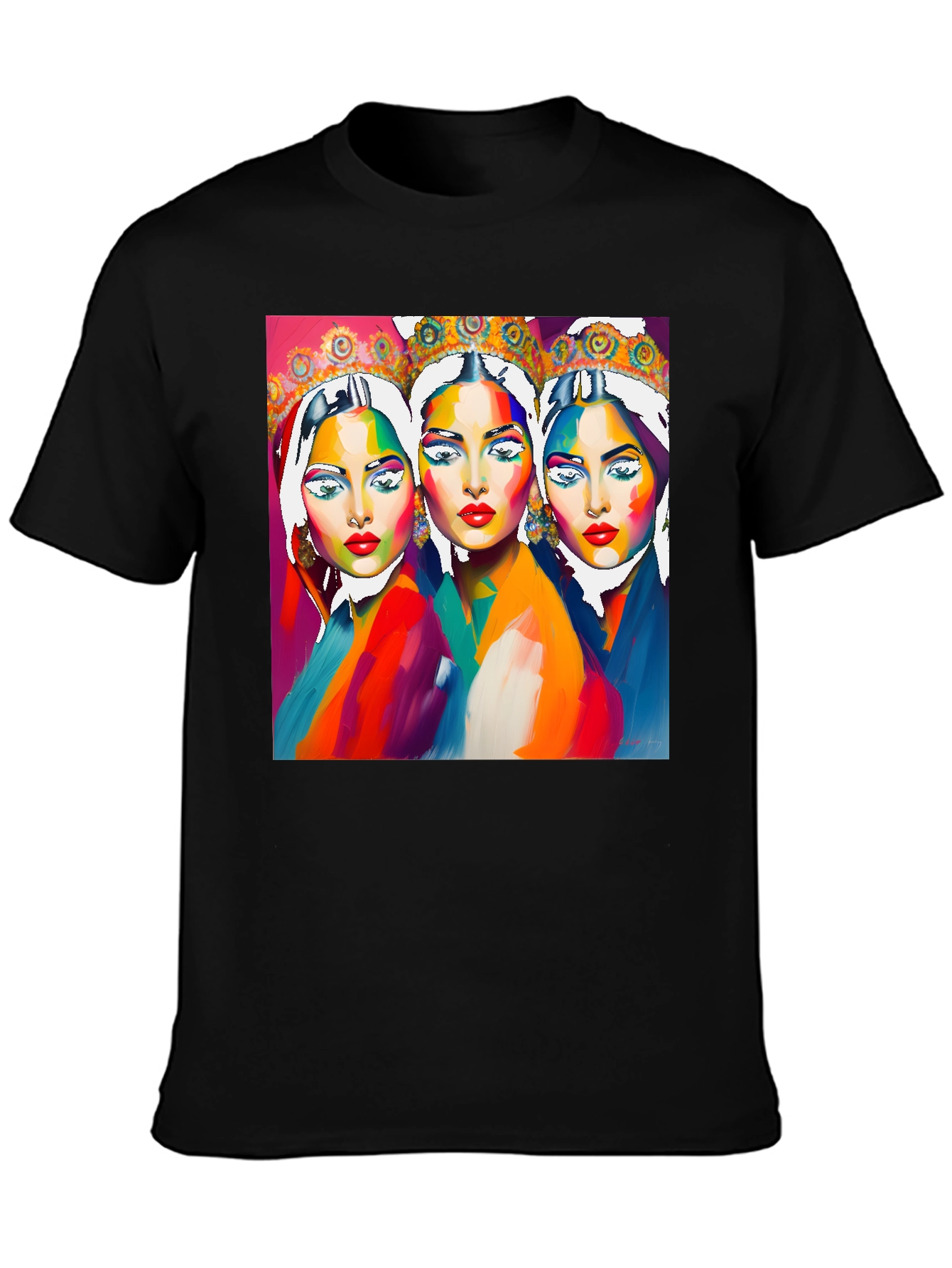 Vibrant Three Faces Art Graphic Tee - Unique Fashion