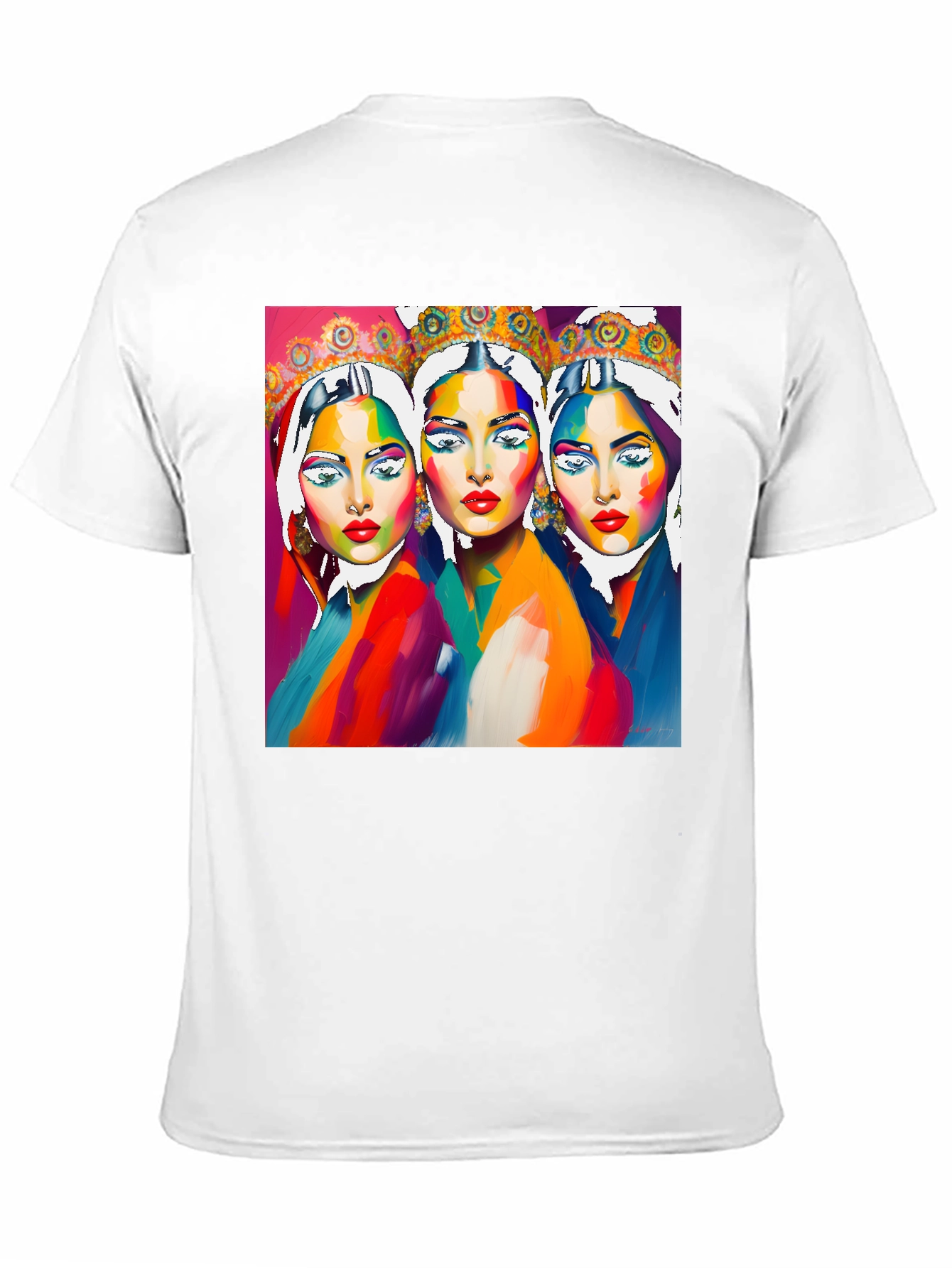 Vibrant Three Faces Art Graphic Tee - Unique Fashion