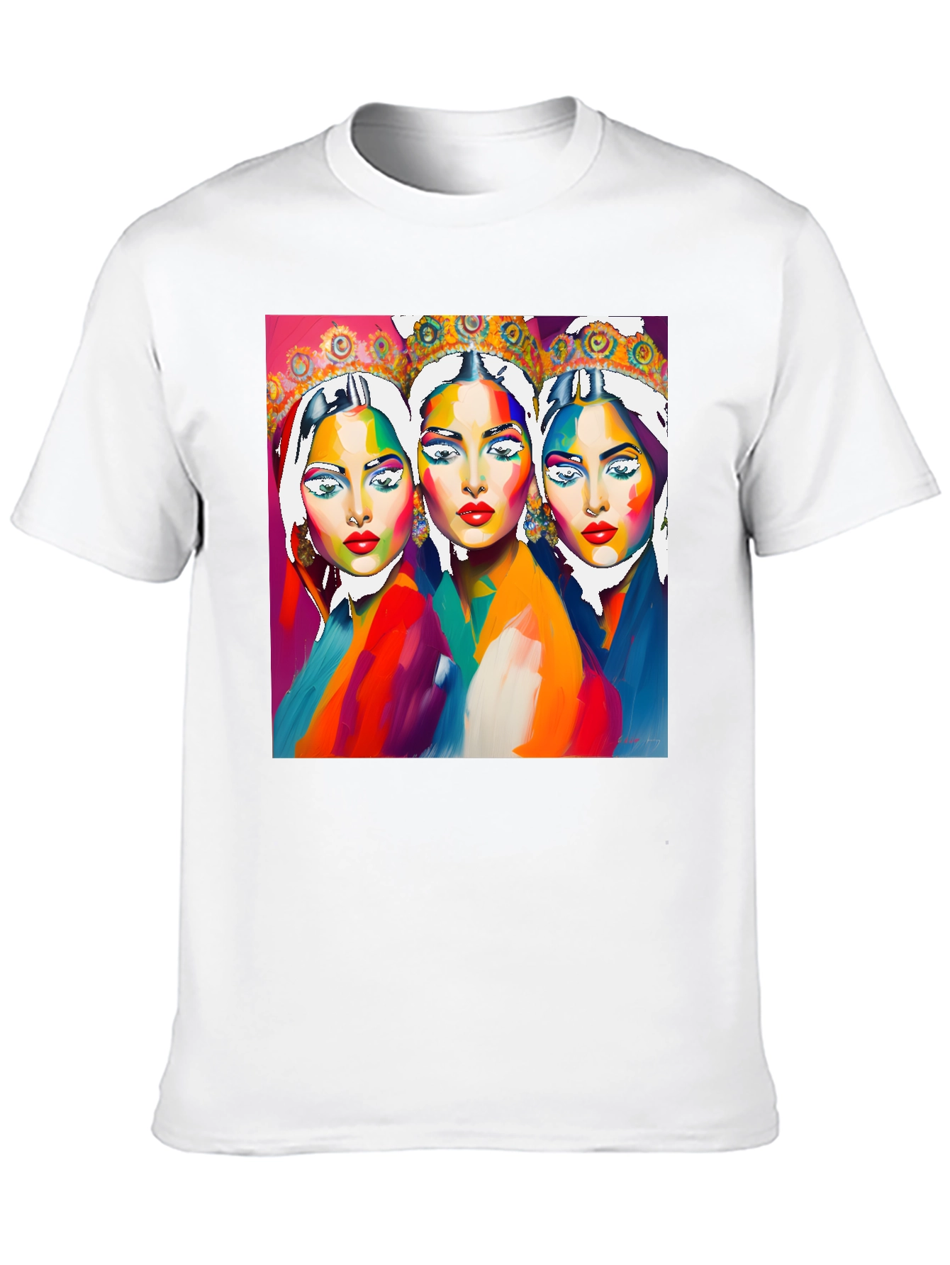 Vibrant Three Faces Art Graphic Tee - Unique Fashion