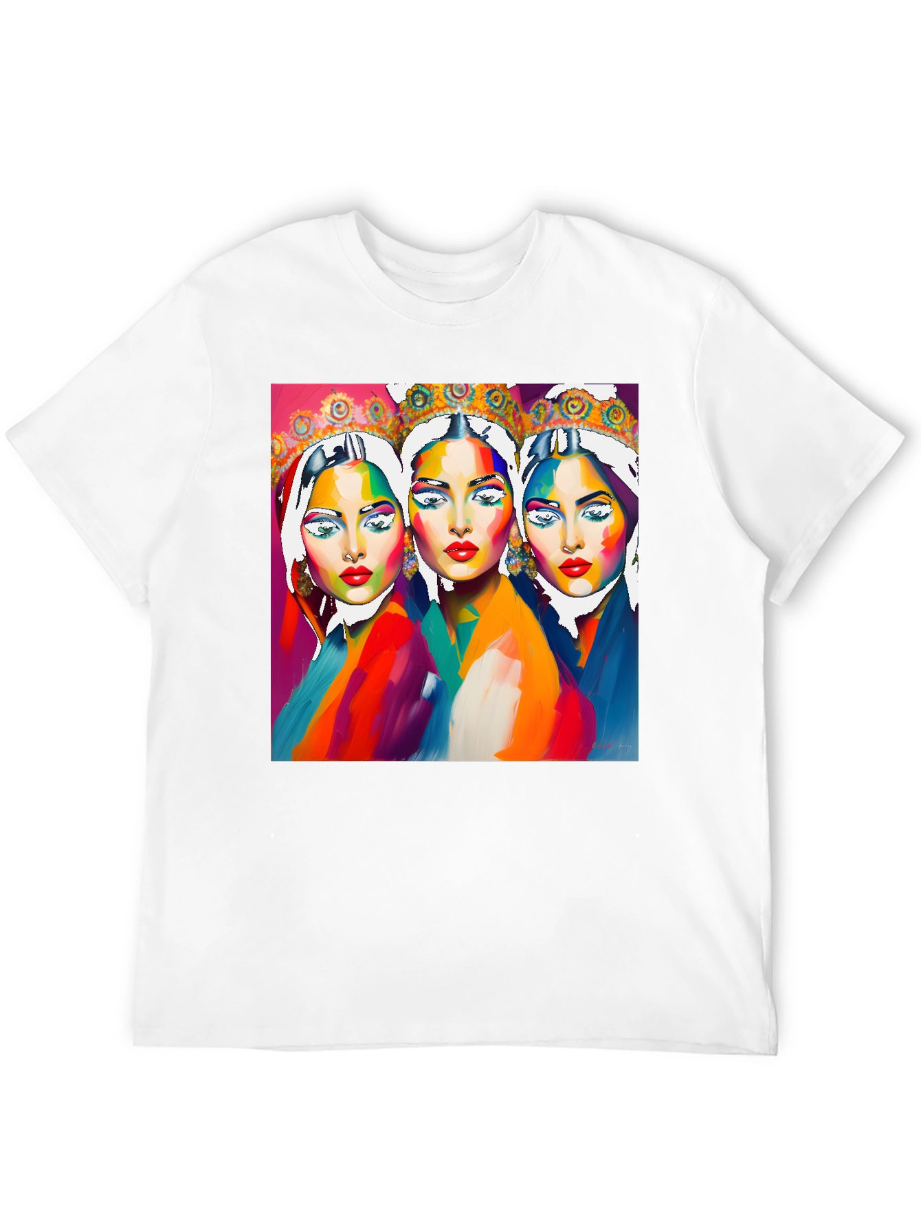Vibrant Three Faces Art Graphic Tee - Unique Fashion