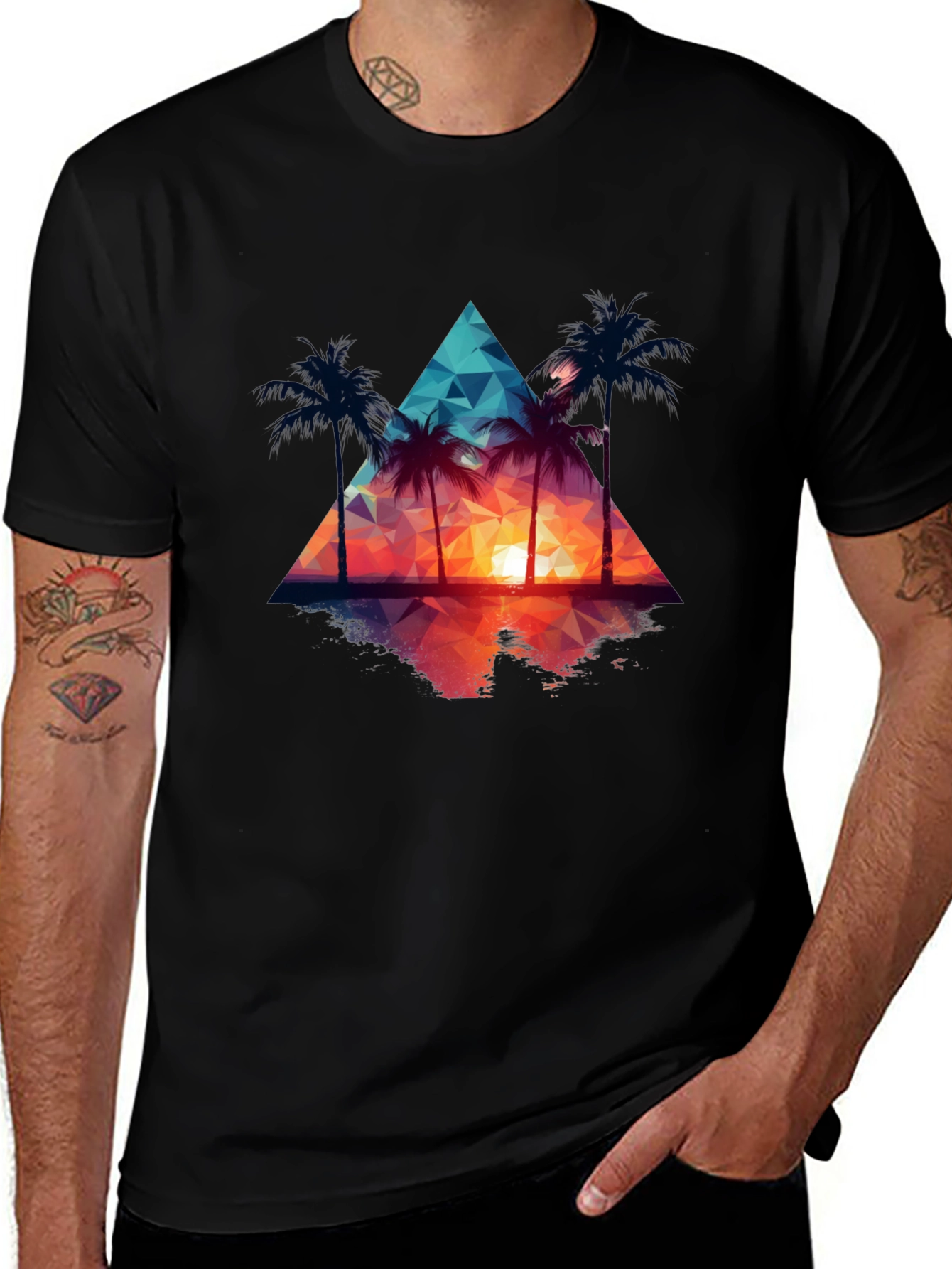 Sunset Palm Tree Triangle Graphic Tee