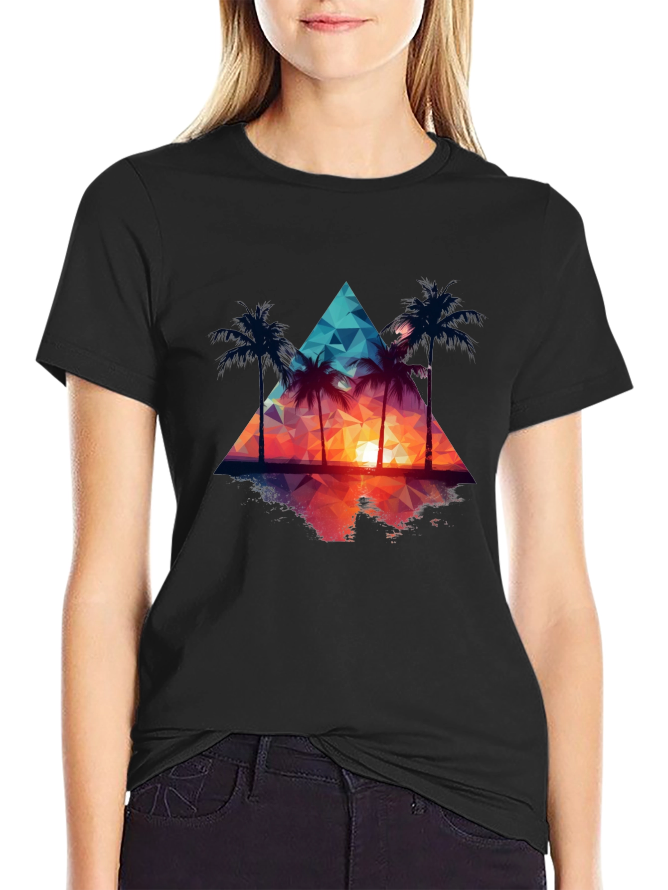 Sunset Palm Tree Triangle Graphic Tee
