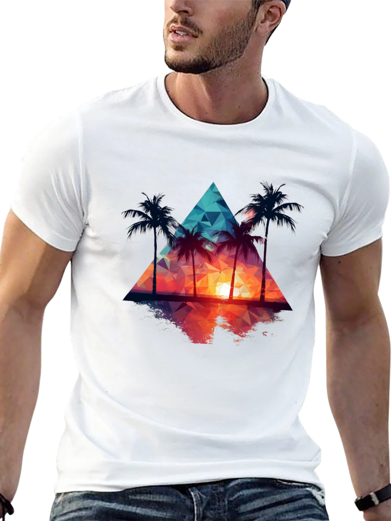 Sunset Palm Tree Triangle Graphic Tee