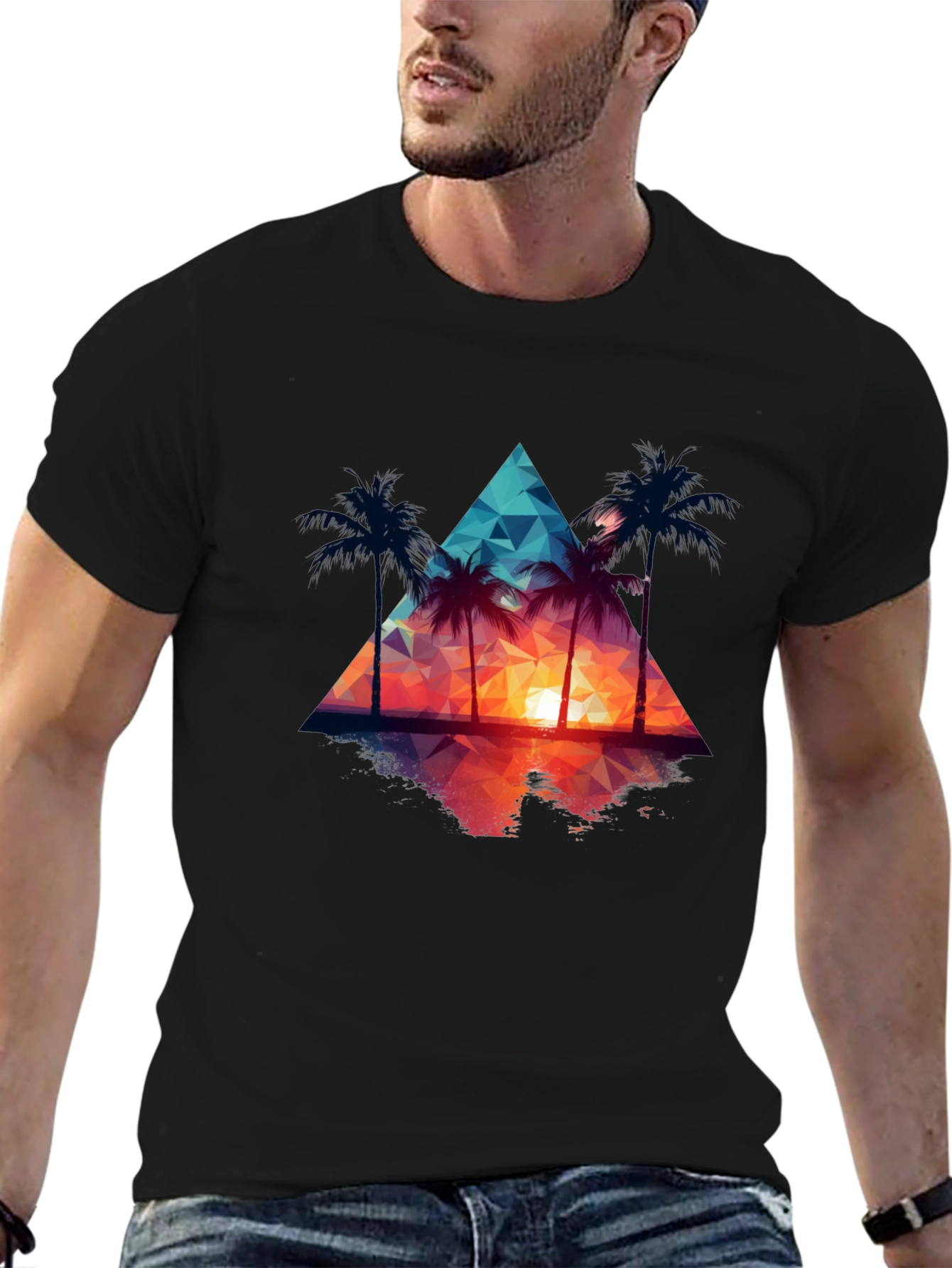Sunset Palm Tree Triangle Graphic Tee