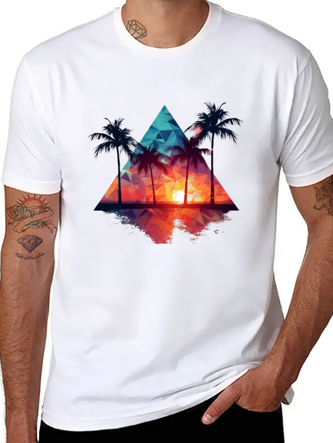 Sunset Palm Tree Triangle Graphic Tee