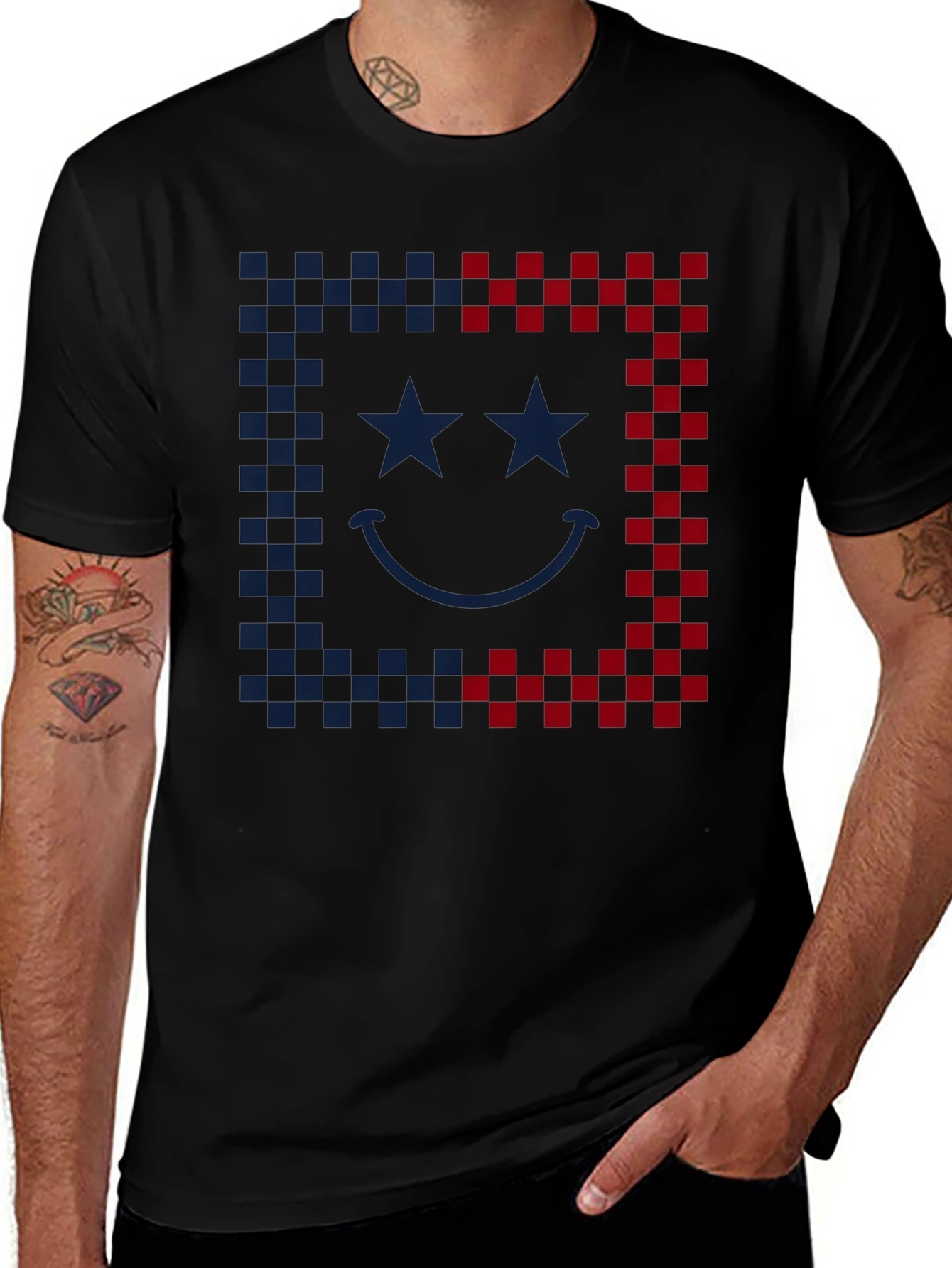 Smiley Face Checkered Border Graphic Tee