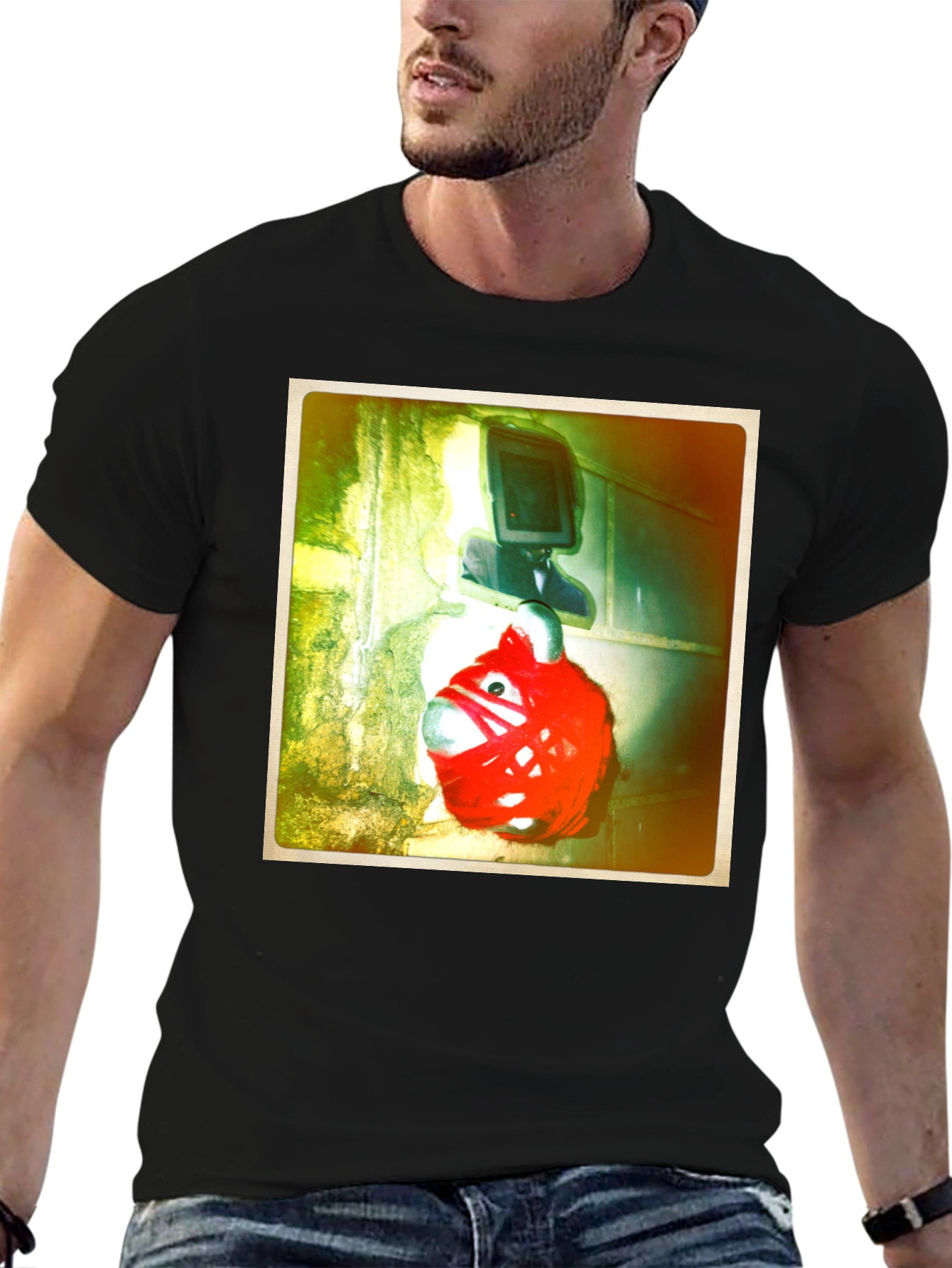 Unique Graphic Tee - Red Creature & TV Head