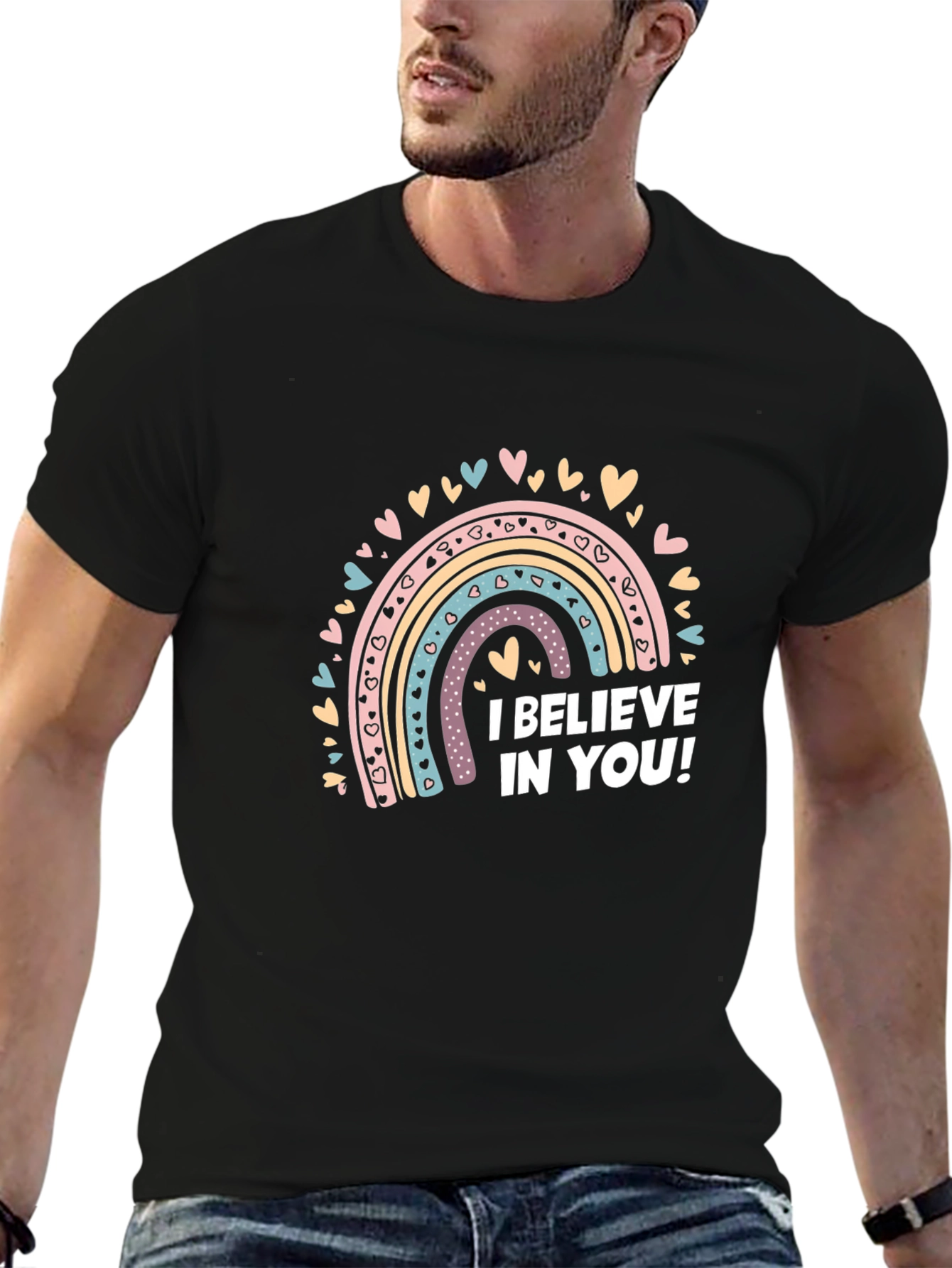 Believe In You Rainbow Heart Graphic Tee