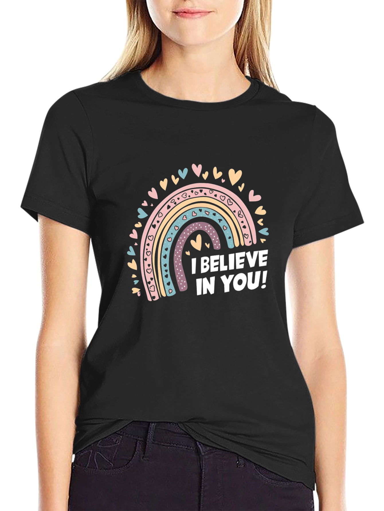 Believe In You Rainbow Heart Graphic Tee
