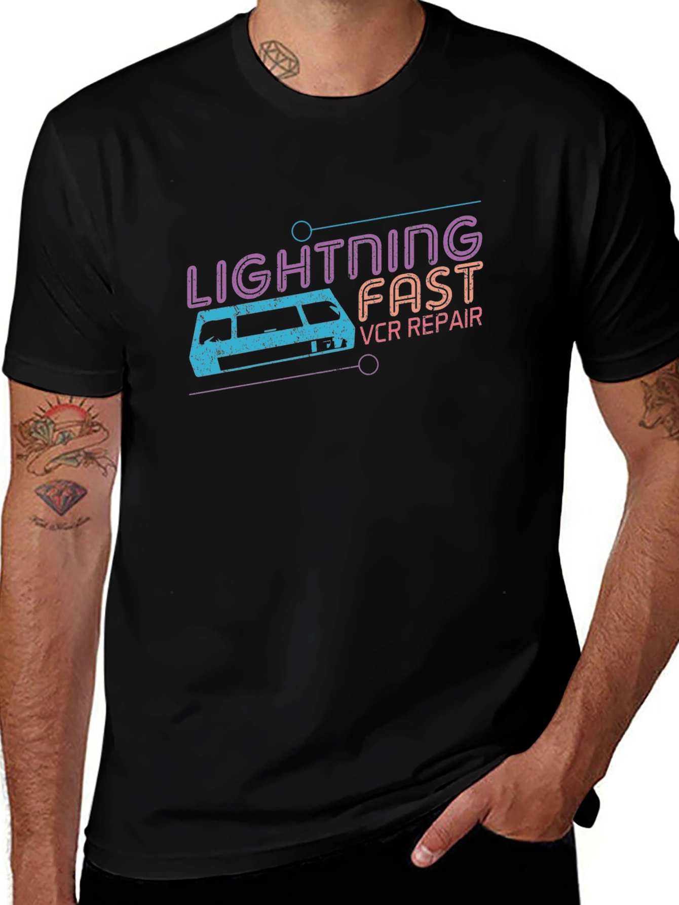 Retro Lightning Fast VCR Repair Graphic Tee