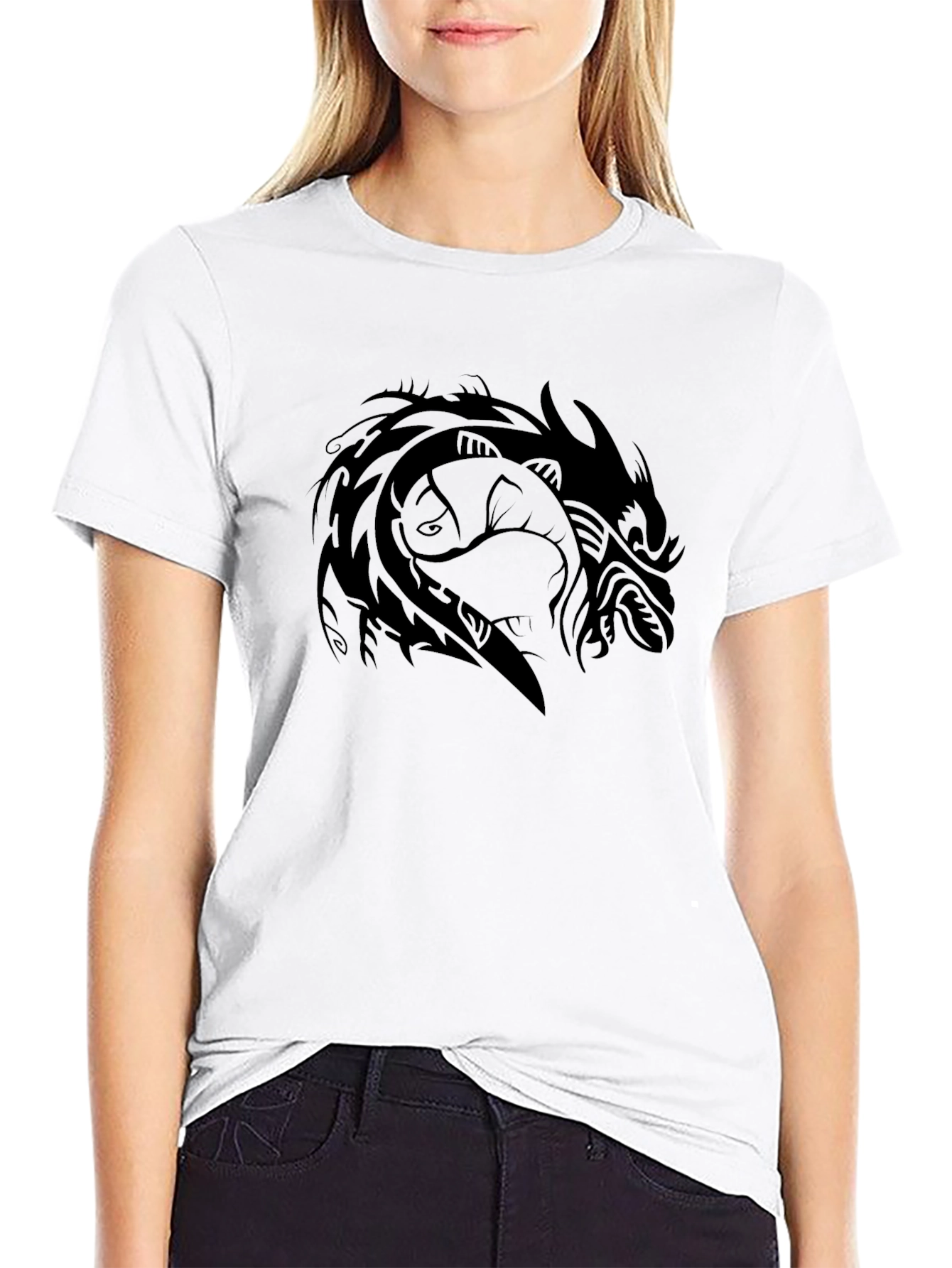 Tribal Dragon Graphic Tee - Black