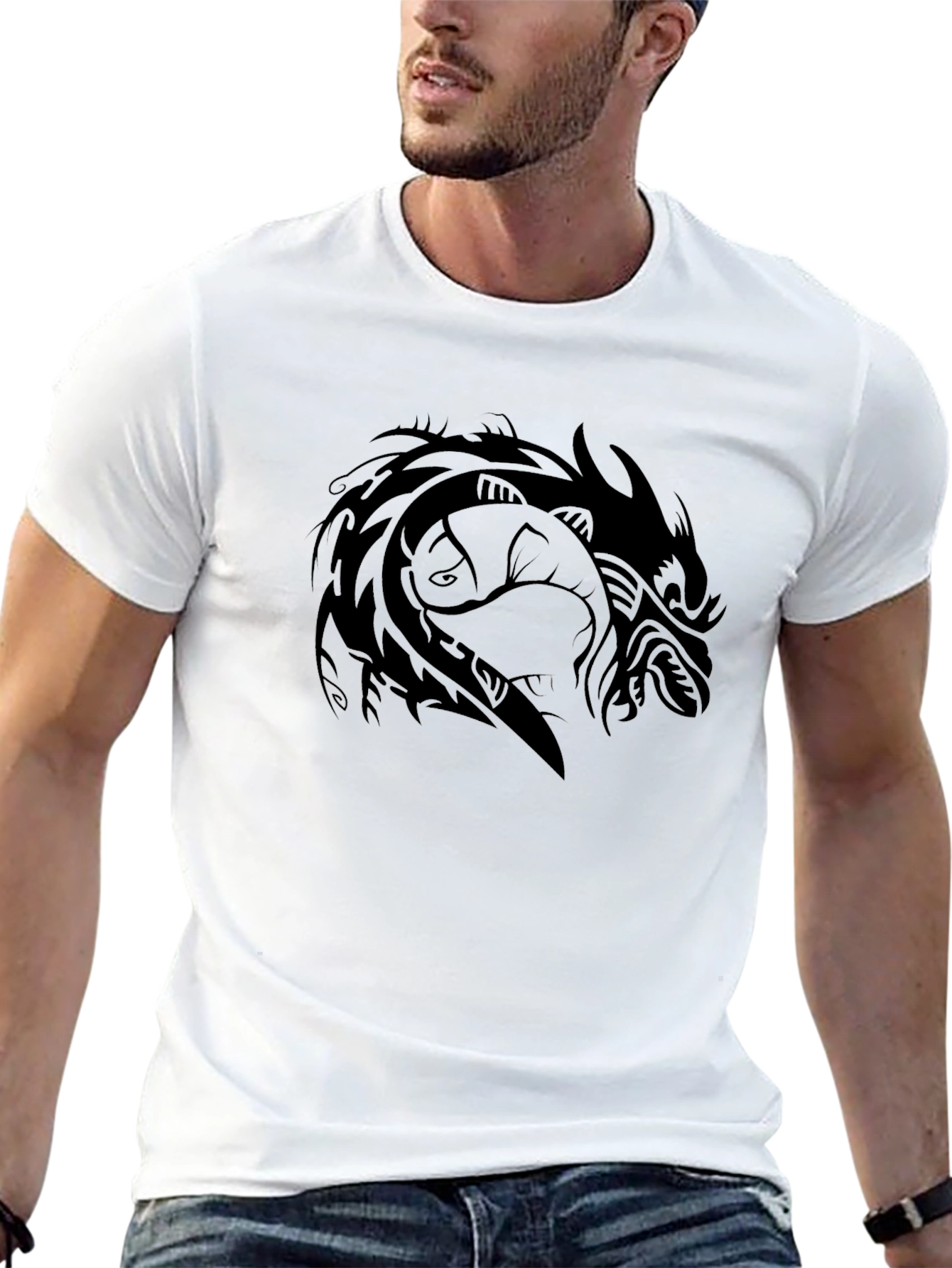 Tribal Dragon Graphic Tee - Black