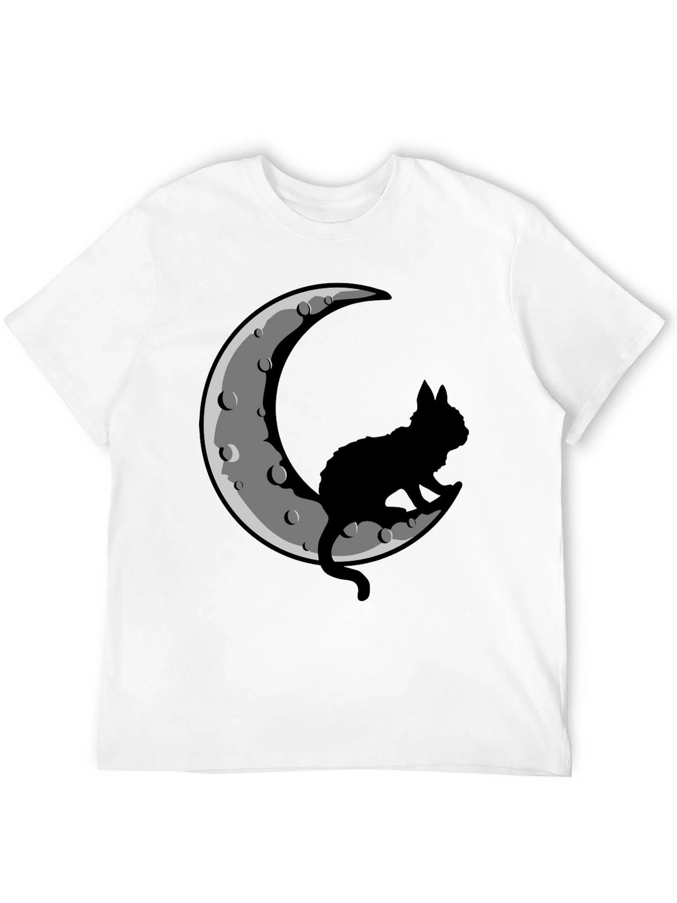 Cat on Moon Black T-Shirt