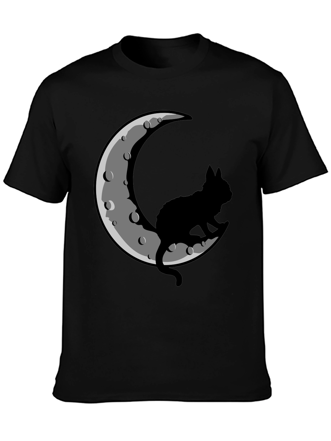 Cat on Moon Black T-Shirt